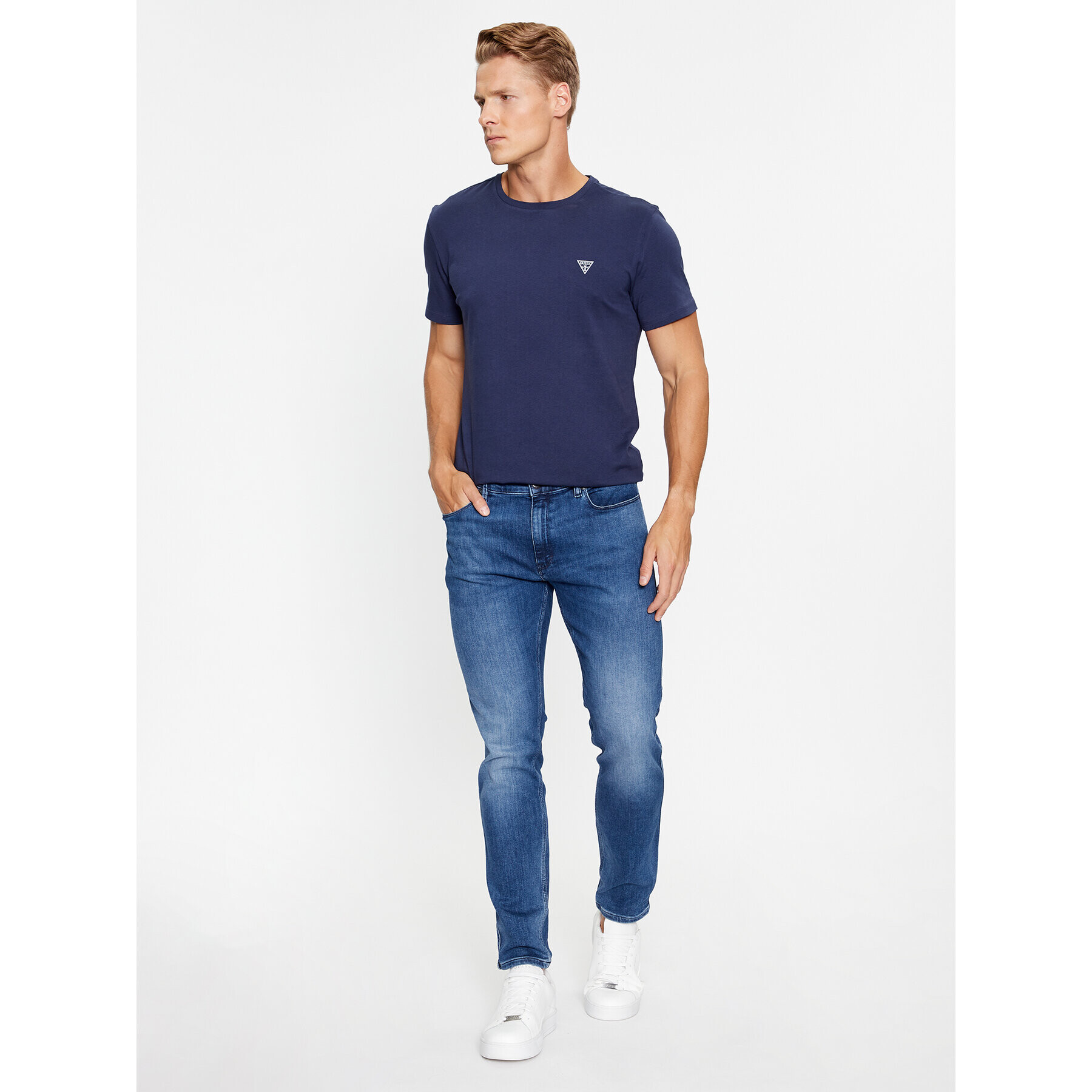 Guess Tricou U97M00 K6YW1 Bleumarin Slim Fit - Pled.ro