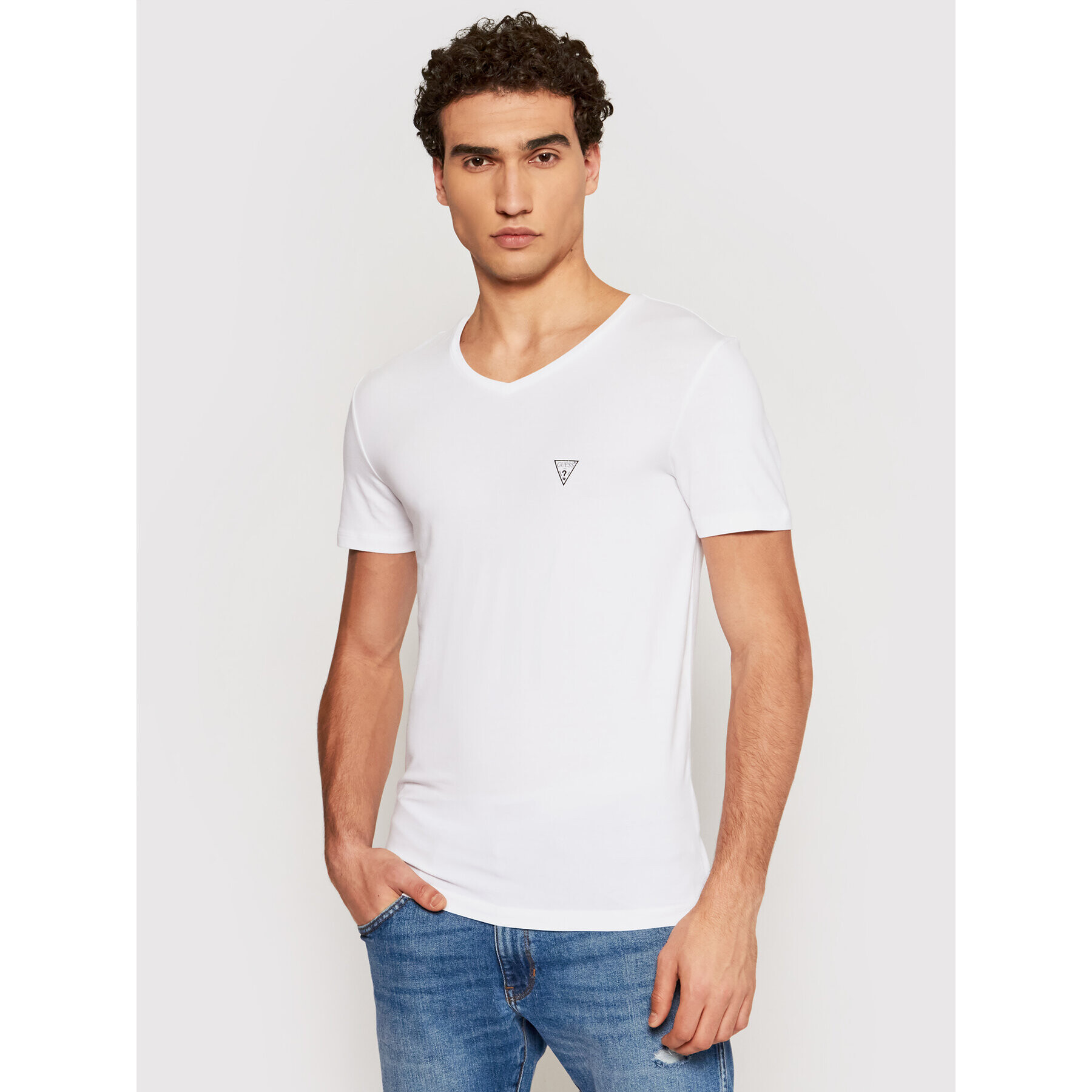 Guess Tricou U97M01 JR003 Alb Slim Fit - Pled.ro