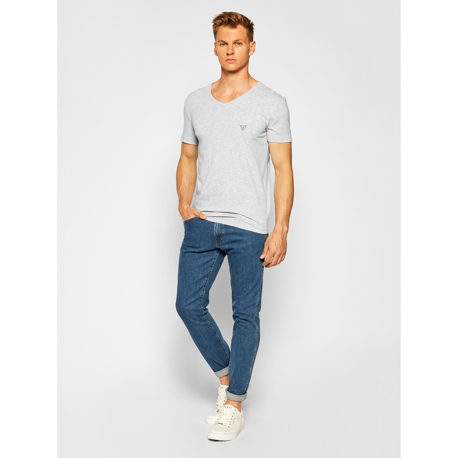 Guess Tricou U97M01 JR003 Gri Slim Fit - Pled.ro