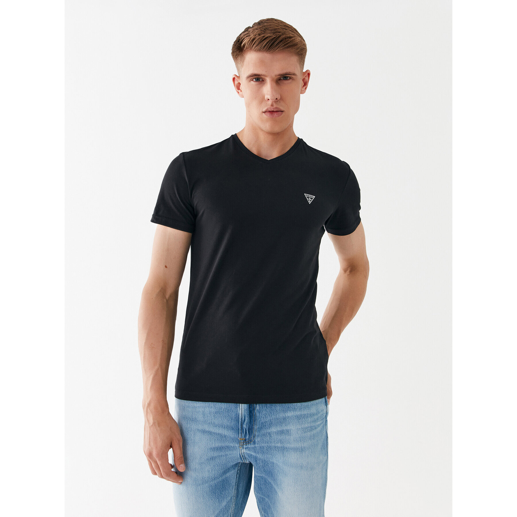 Guess Tricou U97M01 K6YW1 Negru Slim Fit - Pled.ro