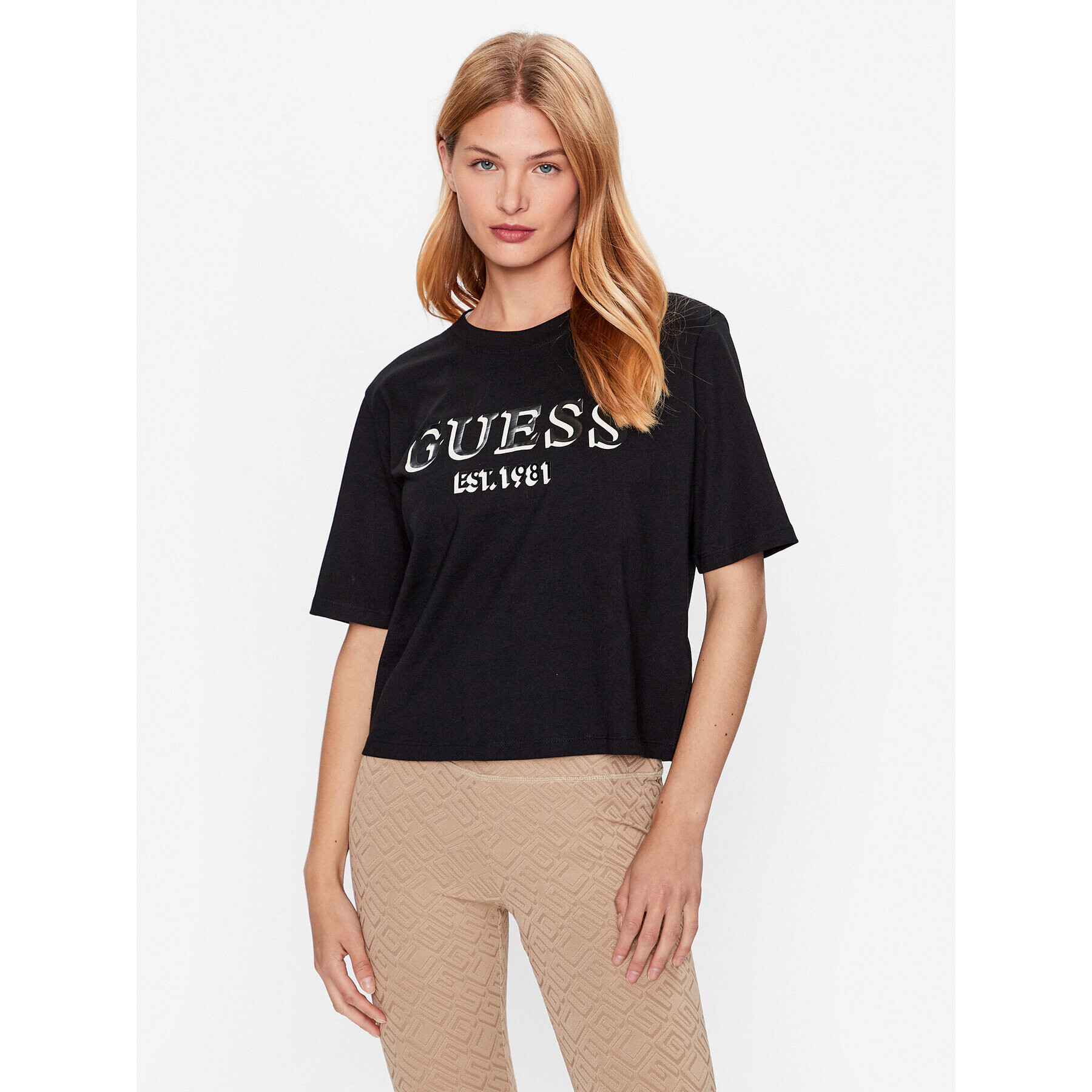 Guess Tricou V3YI16 I3Z14 Negru Regular Fit - Pled.ro