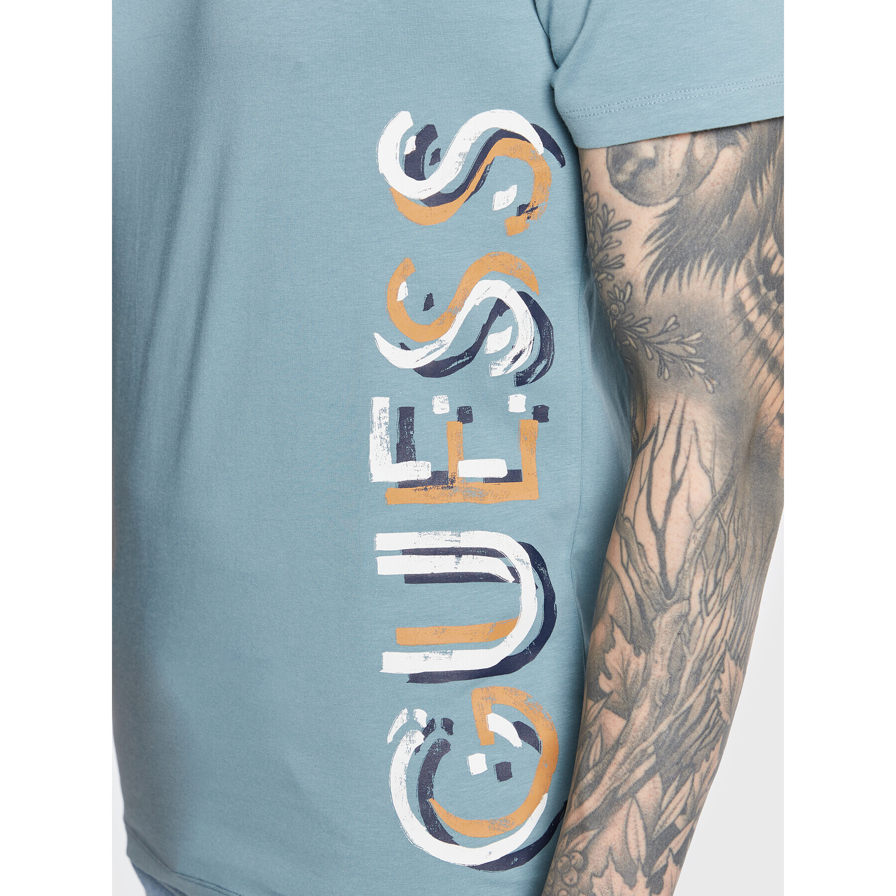 Guess Tricou Vetical Logo M3GI22 J1314 Albastru Slim Fit - Pled.ro