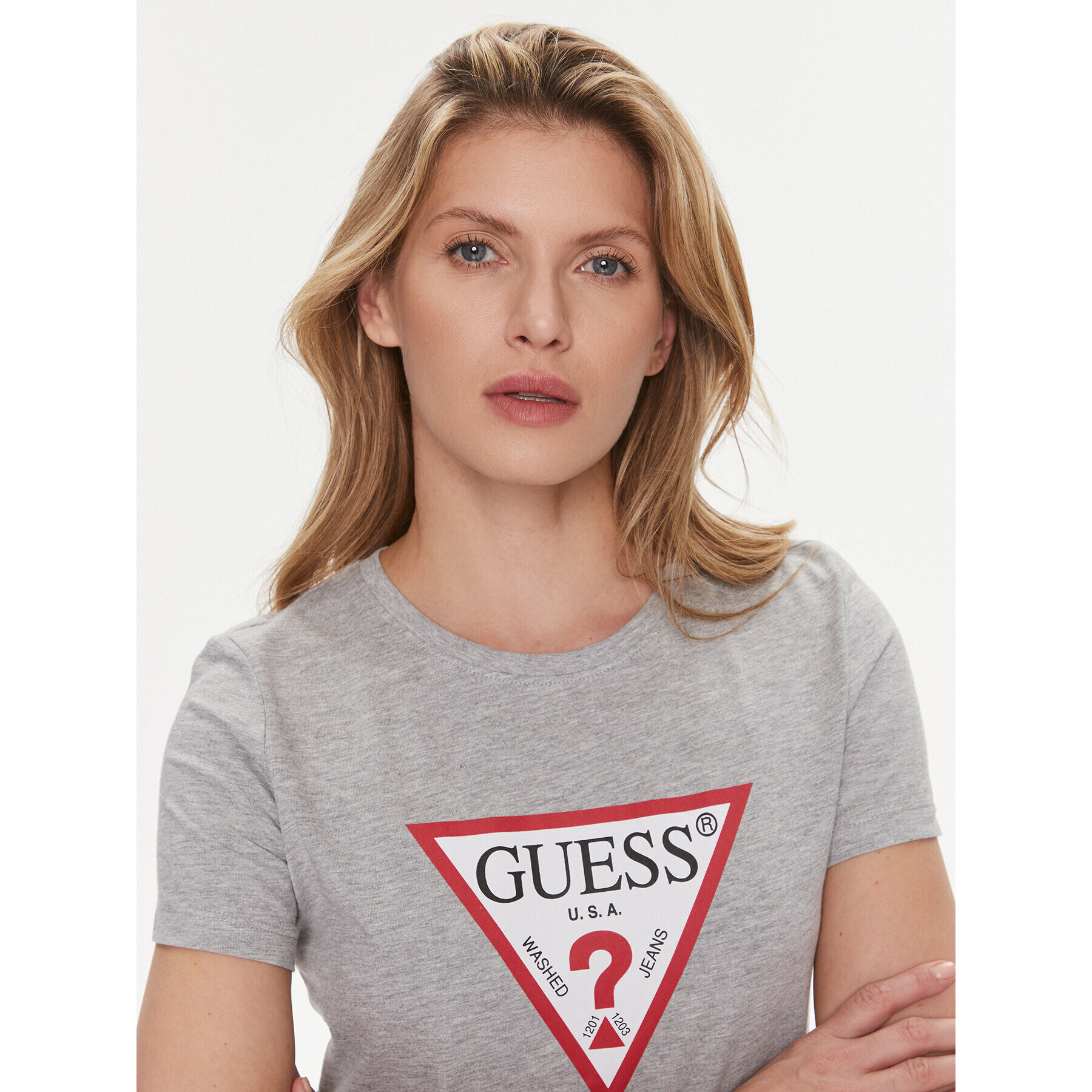 Guess Tricou W1YI1 BI3Z14 Gri Slim Fit - Pled.ro