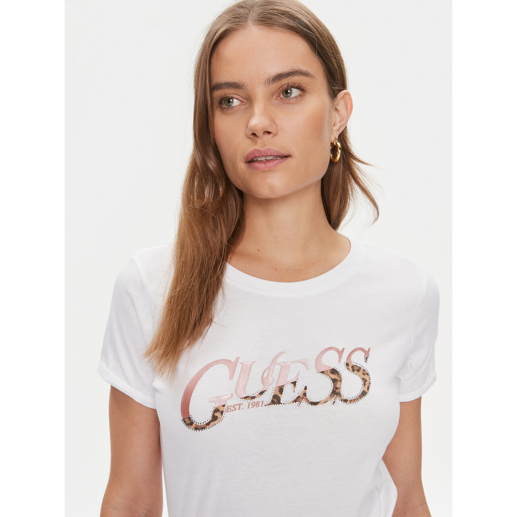 Guess Tricou W4RI24 JA914 Alb Slim Fit - Pled.ro