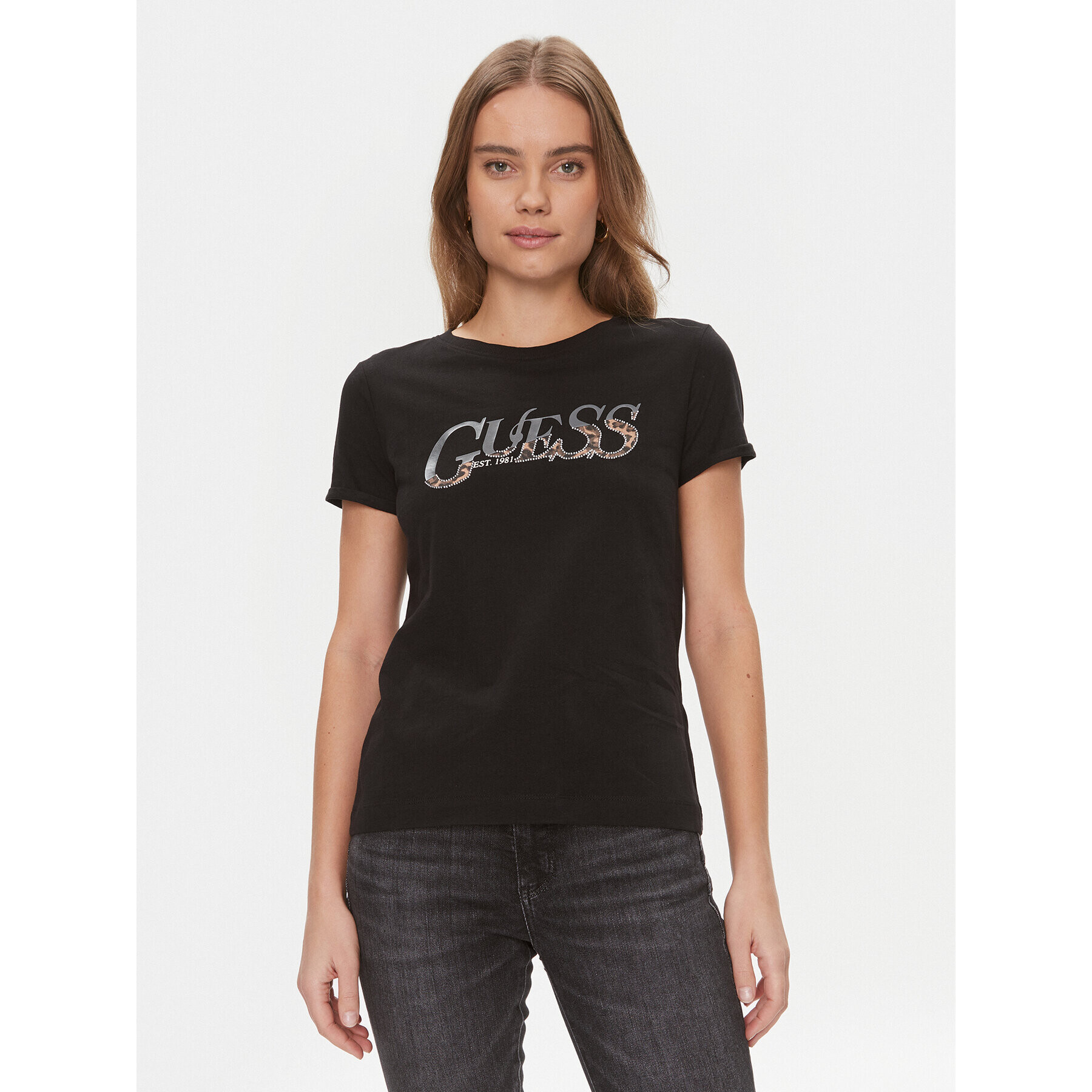 Guess Tricou W4RI24 JA914 Negru Regular Fit - Pled.ro