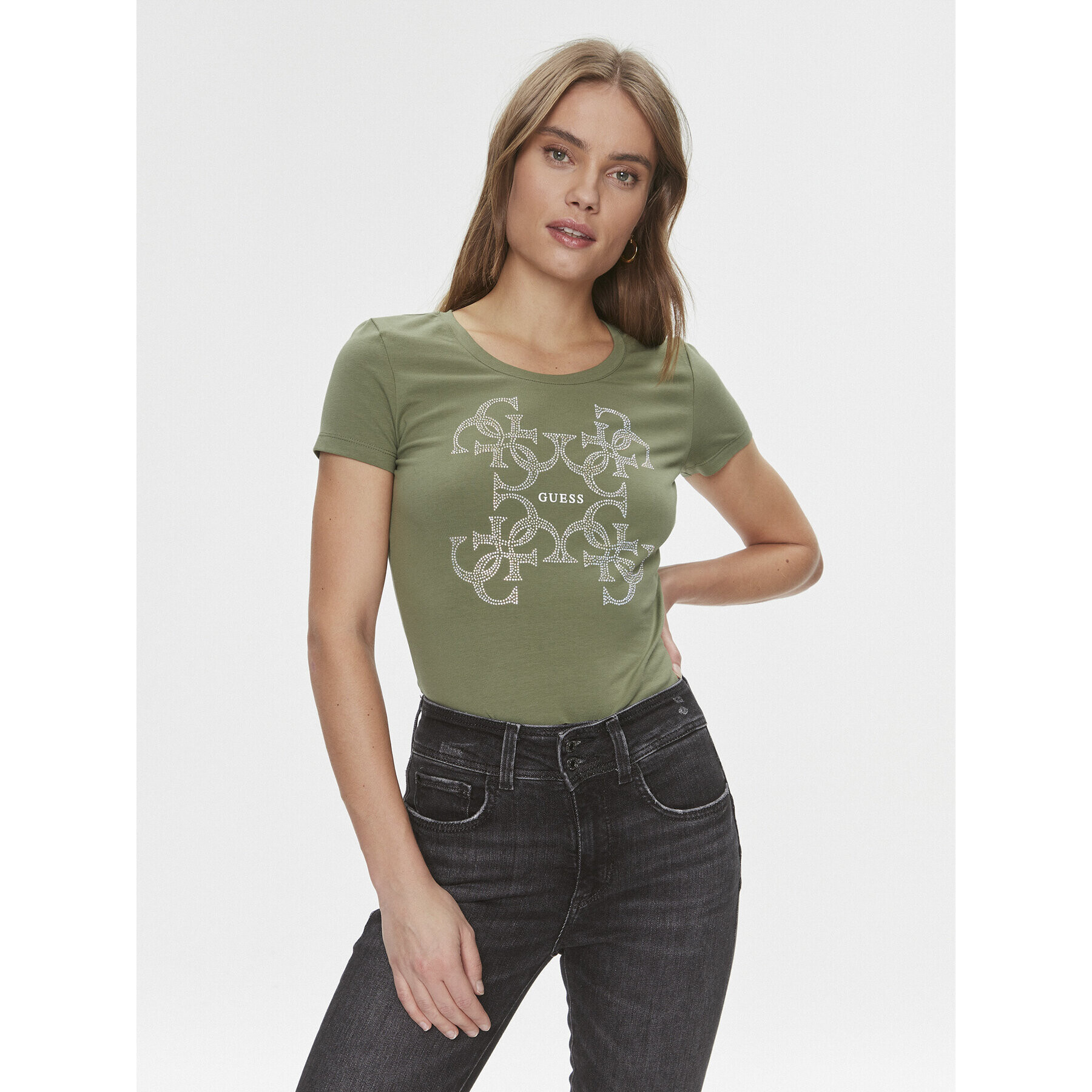 Guess Tricou W4RI35 J1314 Verde Slim Fit - Pled.ro