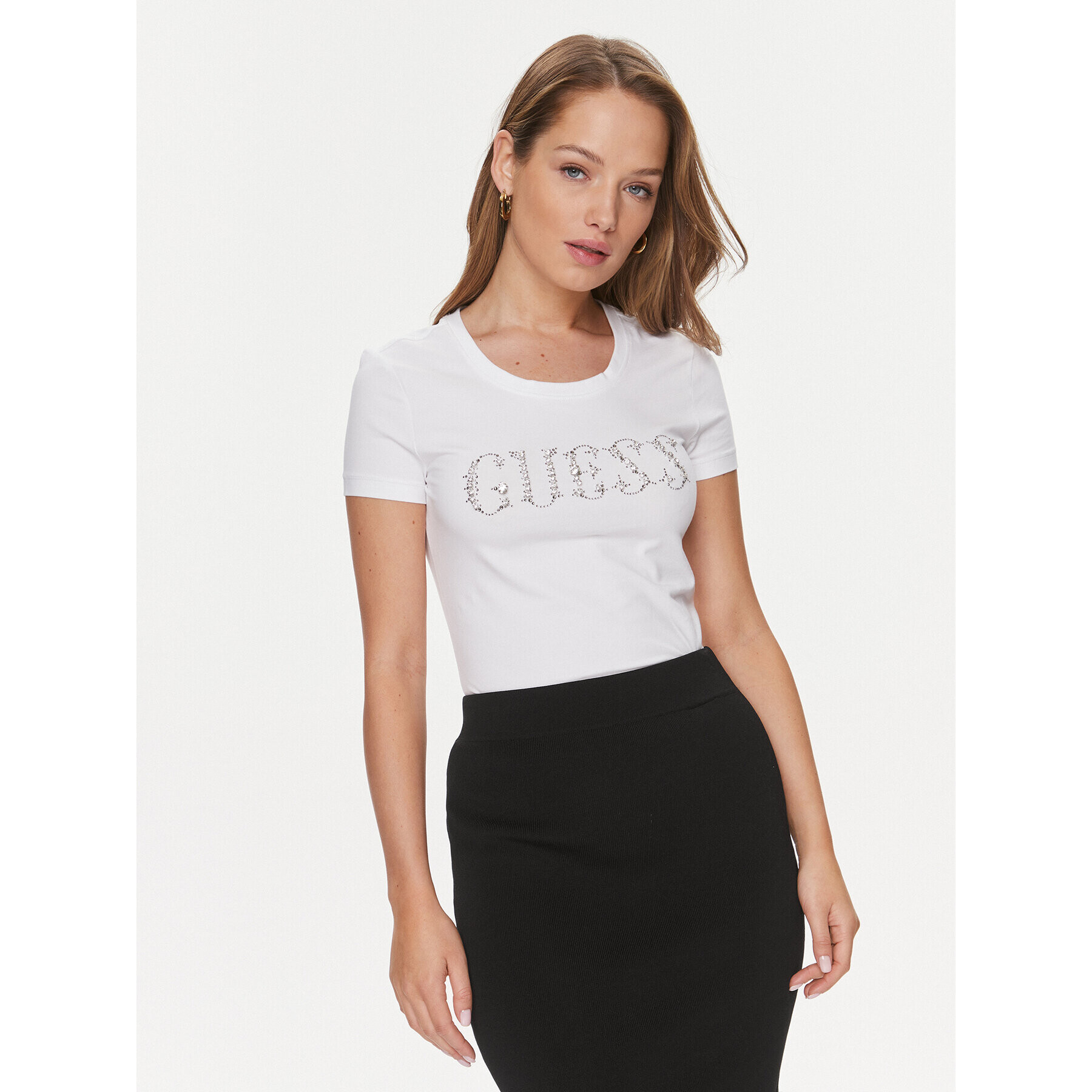 Guess Tricou W4RI39 J1314 Alb Slim Fit - Pled.ro