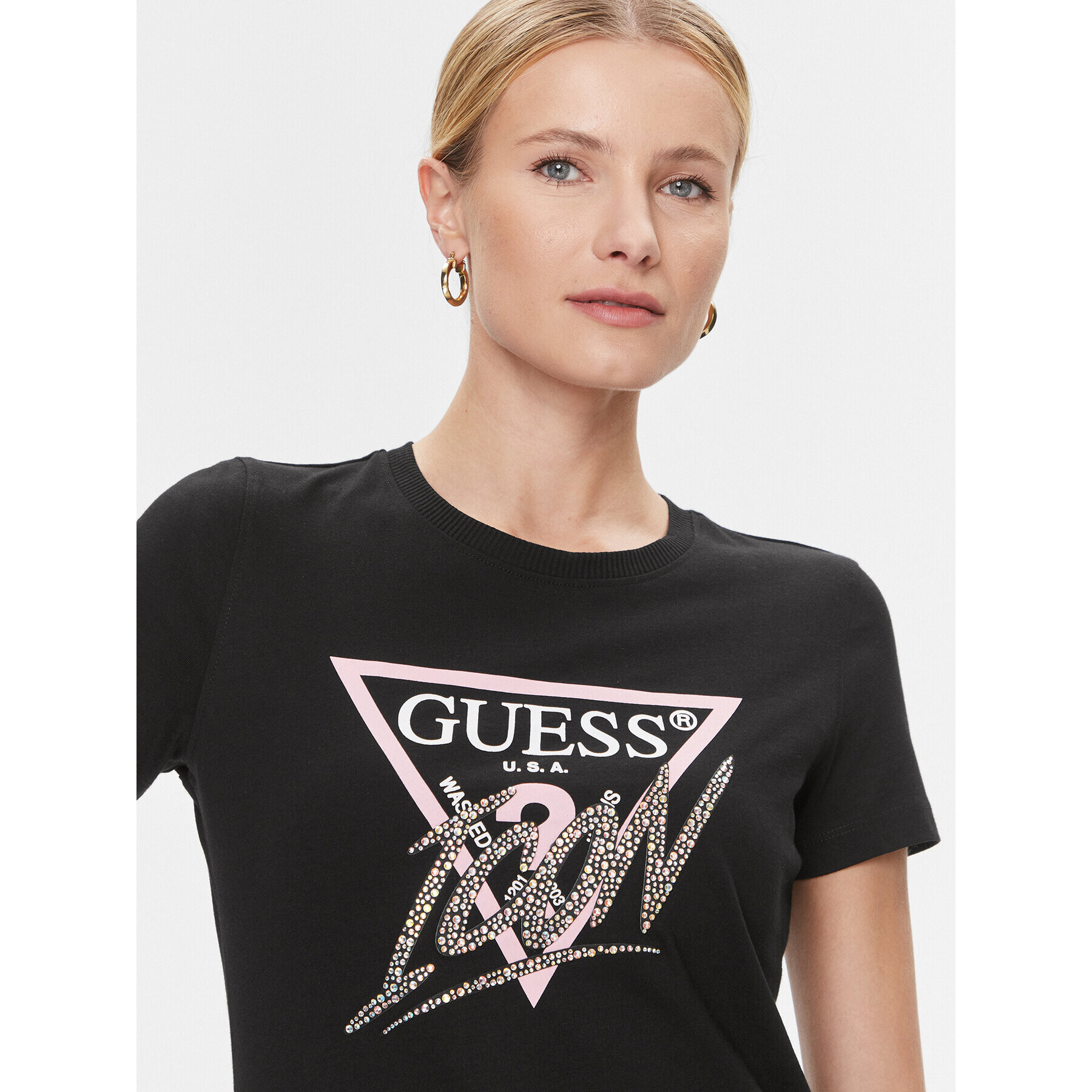 Guess Tricou W4RI41 I3Z14 Negru Regular Fit - Pled.ro