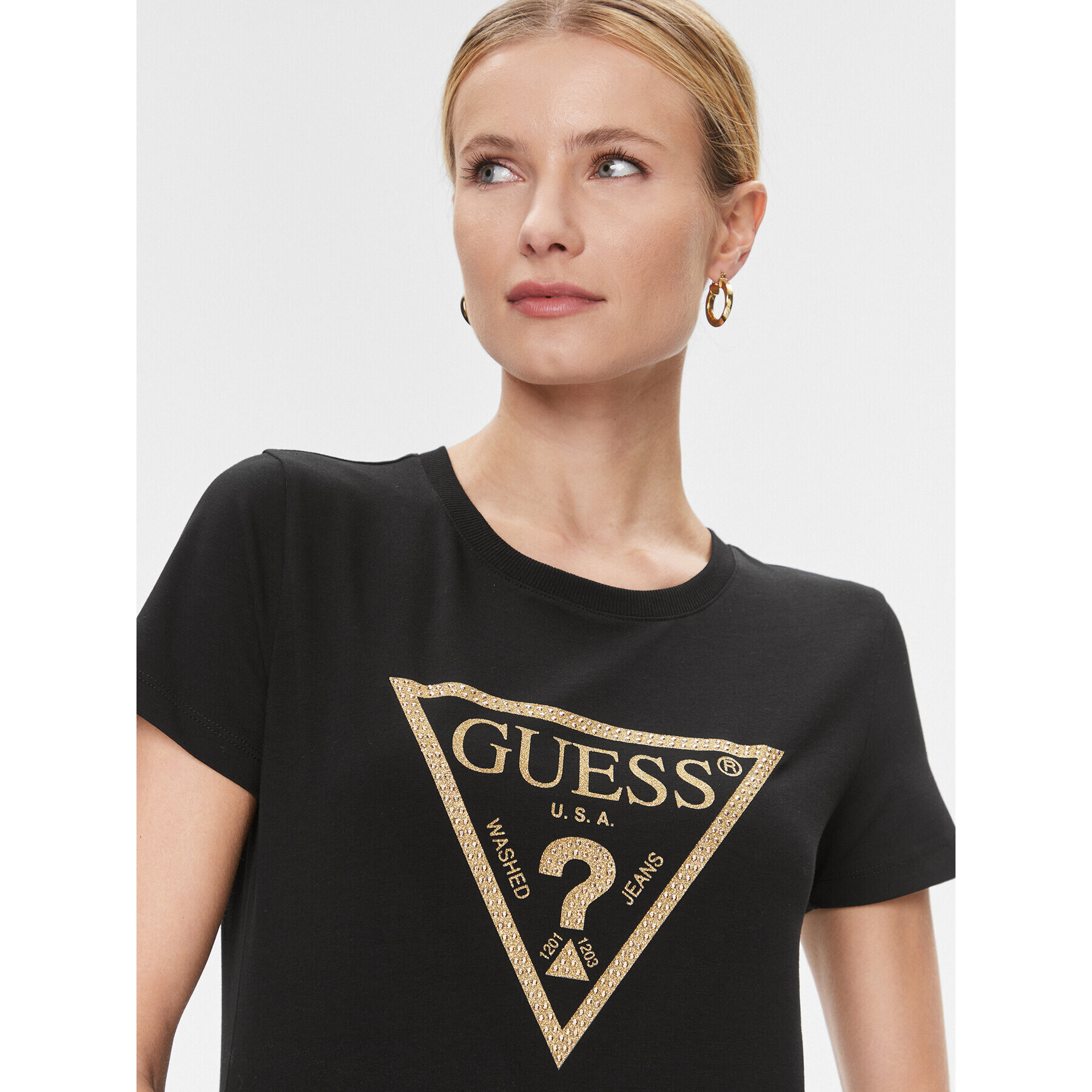 Guess Tricou W4RI69 J1314 Negru Regular Fit - Pled.ro