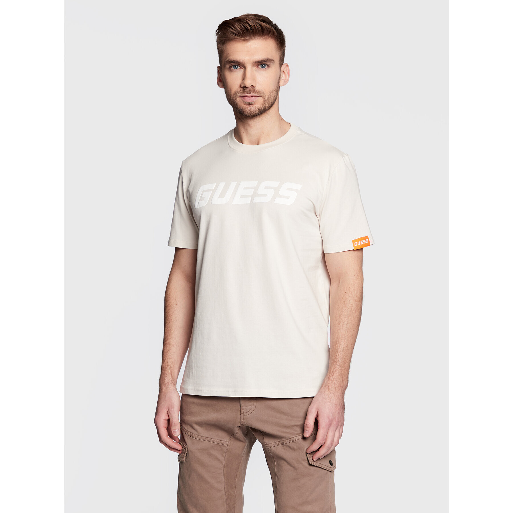 Guess Tricou Z3RI05 J1314 Bej Regular Fit - Pled.ro