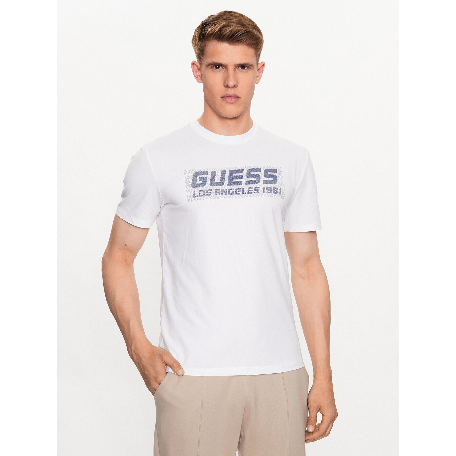 Guess Tricou Z3YI03 J1314 Alb Slim Fit - Pled.ro