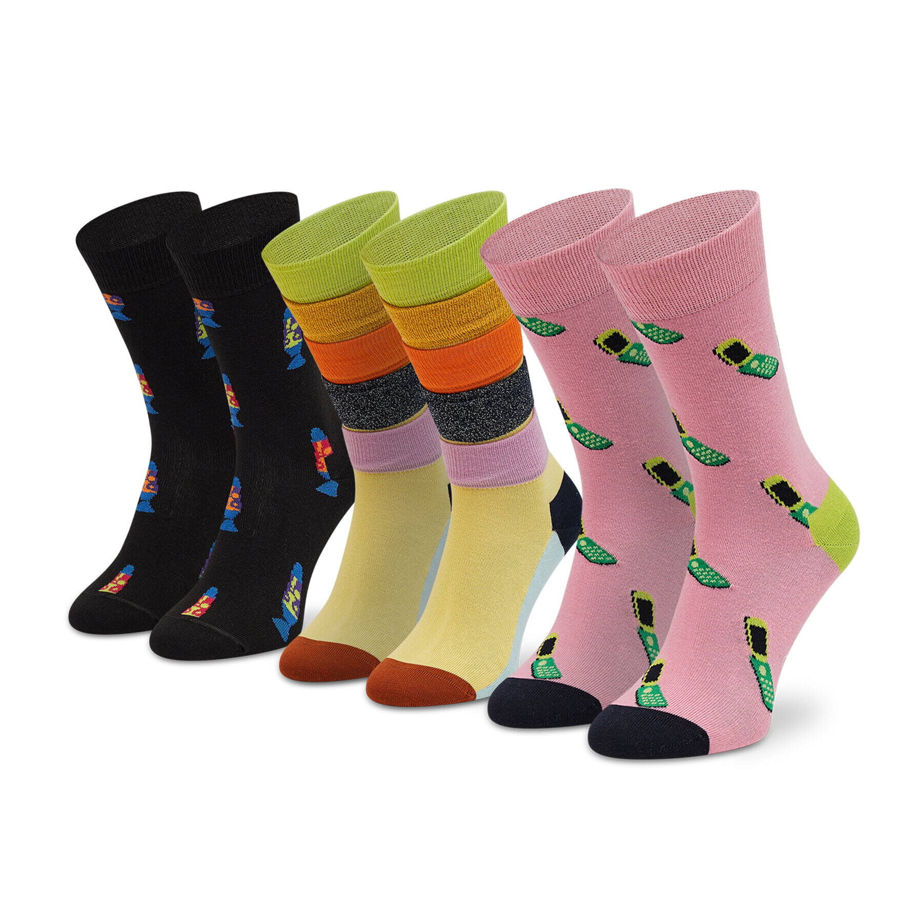 Happy Socks Set de 3 perechi de șosete medii unisex XTHR08-0200 Roz - Pled.ro