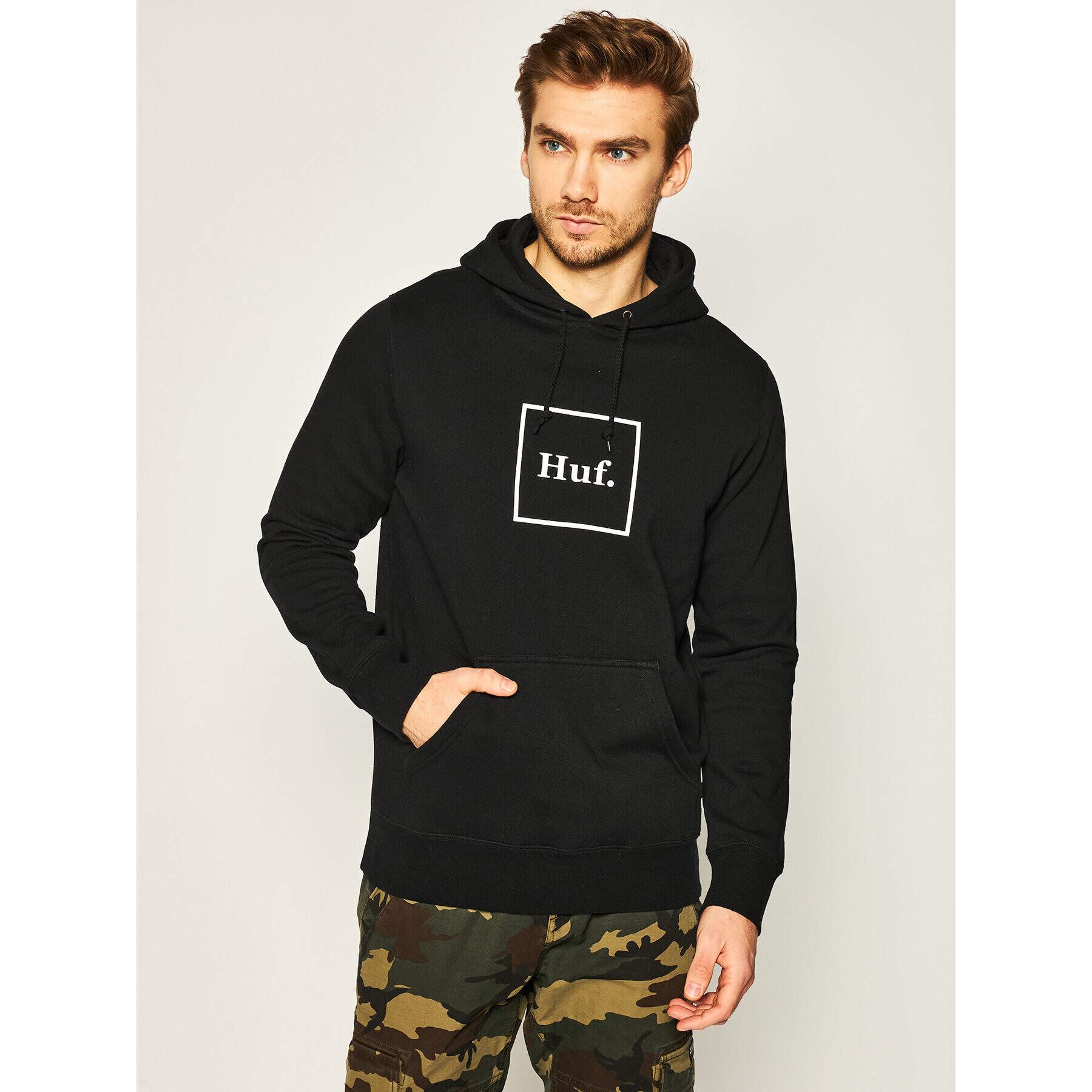 HUF Bluză Box Logo PF00098 Negru Regular Fit - Pled.ro