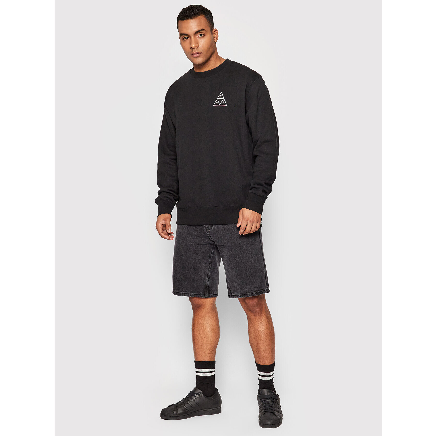 HUF Bluză Essentials Triple Triangle PF00492 Negru Regular Fit - Pled.ro