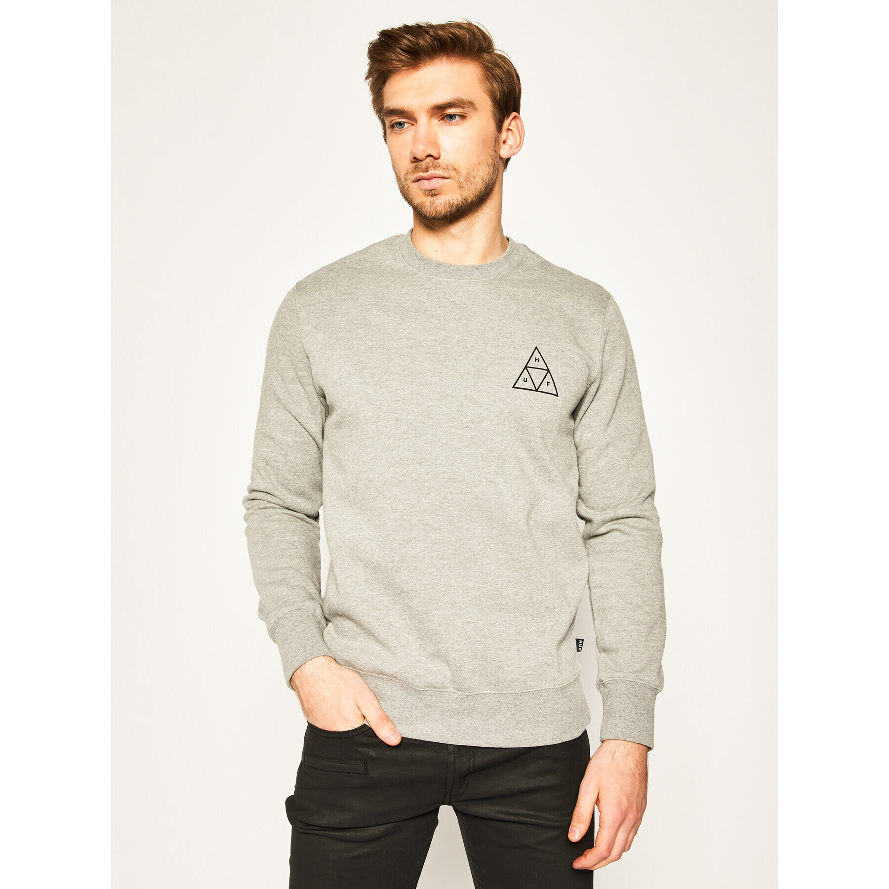 HUF Bluză Essentials TT Crew PF00101 Gri Regular Fit - Pled.ro