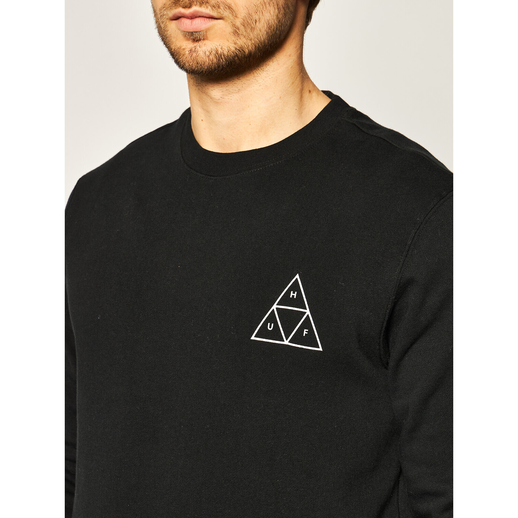 HUF Bluză Essentials Tt Crew PF00101 Negru Regular Fit - Pled.ro