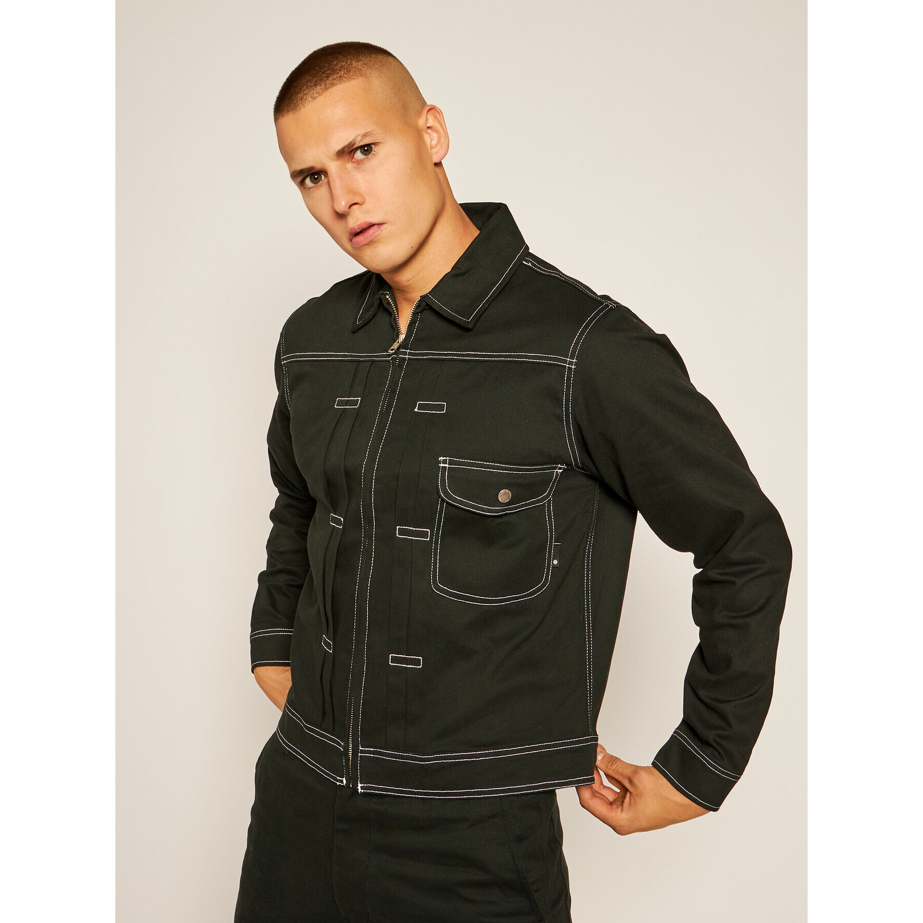 HUF Geacă de blugi Lincoln JK00240 Negru Regular Fit - Pled.ro