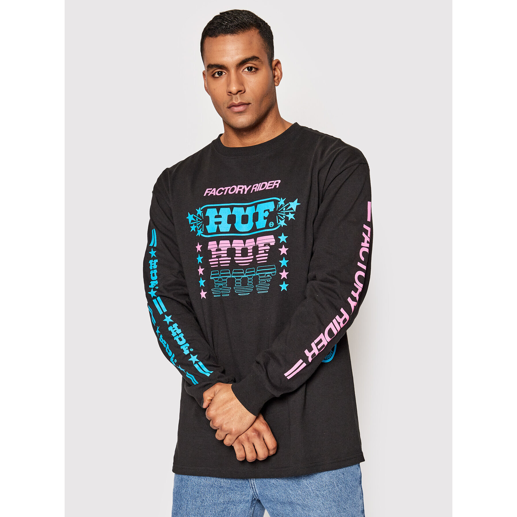 HUF Longsleeve Factory Rider TS01626 Negru Regular Fit - Pled.ro