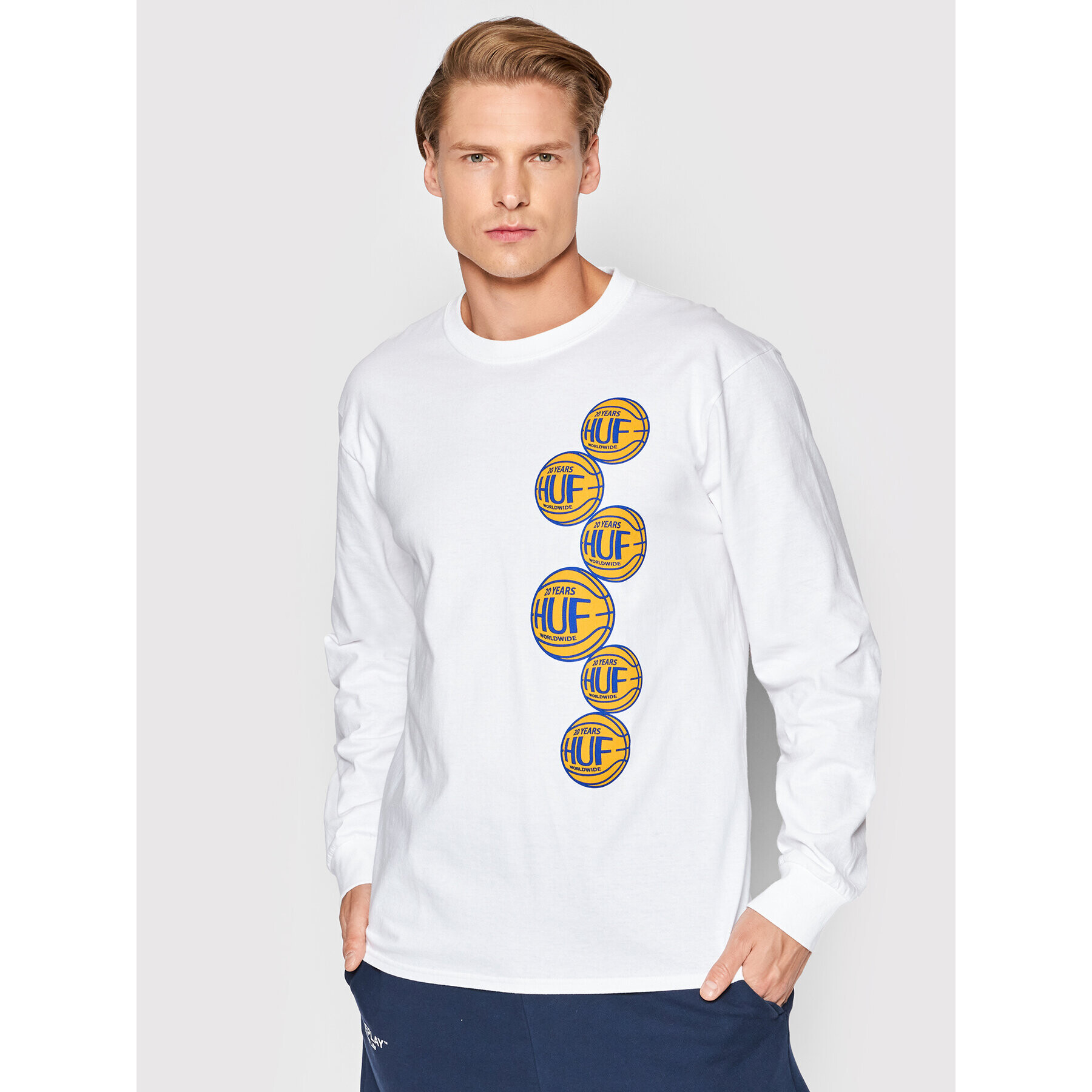 HUF Longsleeve Real Baller TS01644 Alb Regular Fit - Pled.ro