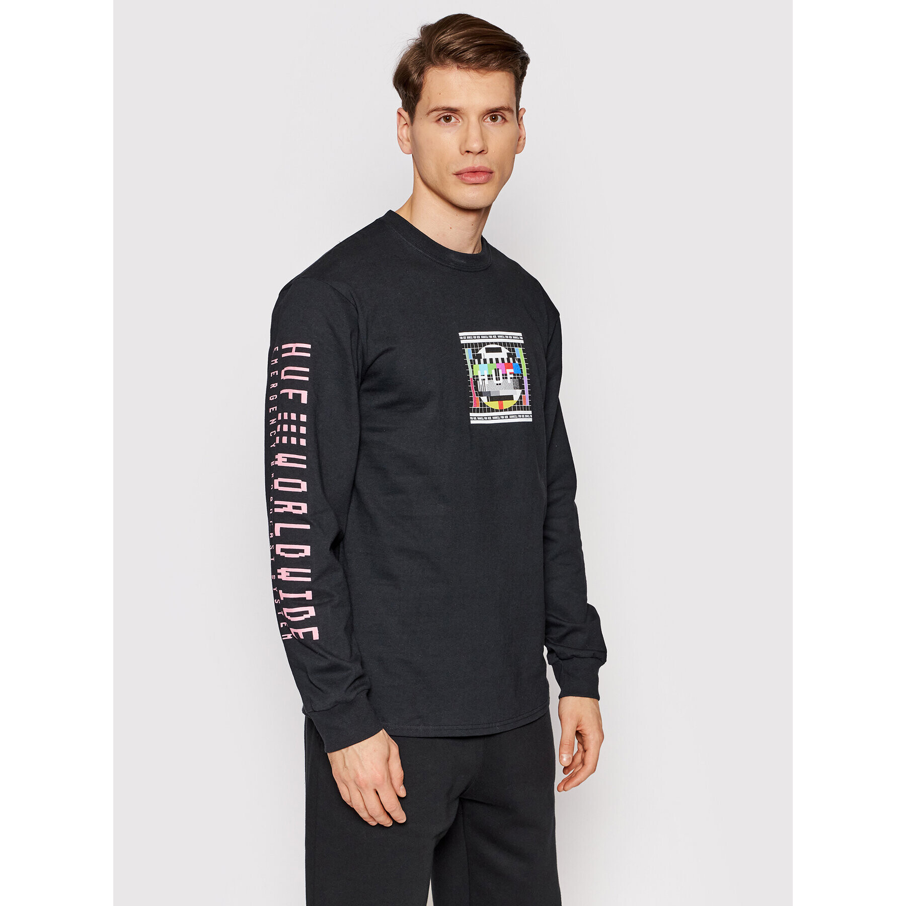 HUF Longsleeve Test Screen TS01492 Negru Regular Fit - Pled.ro