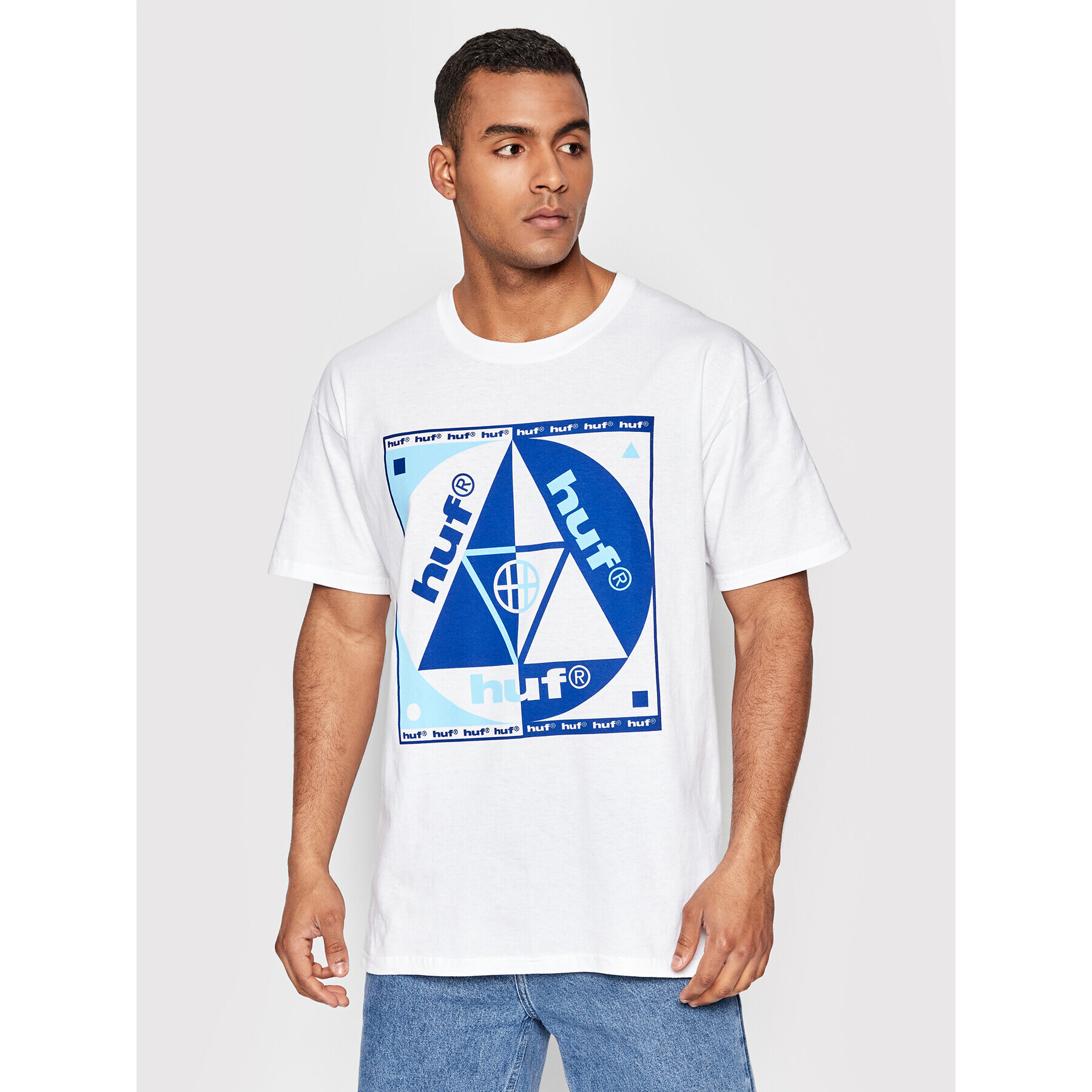 HUF Tricou Blue Code TS01639 Alb Regular Fit - Pled.ro