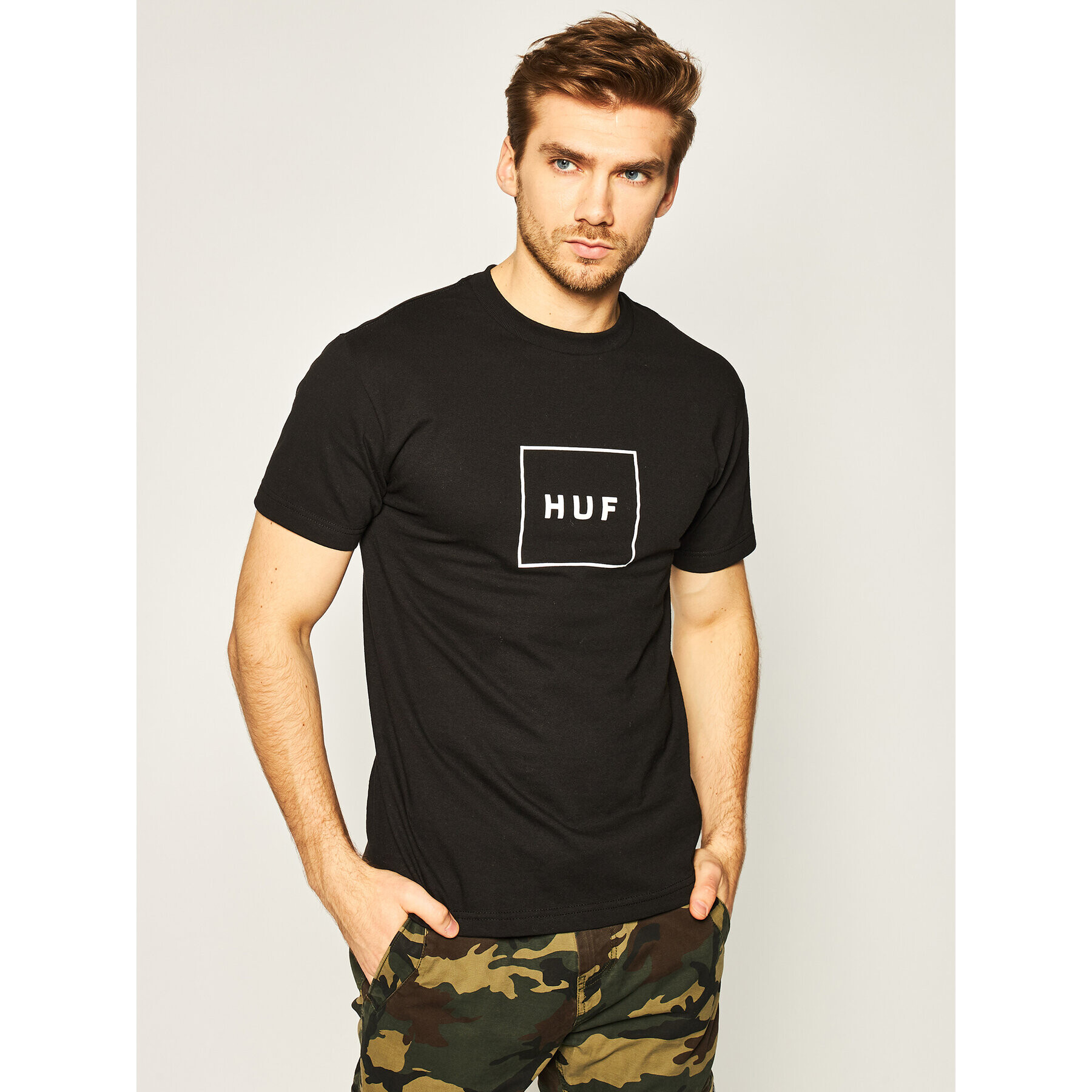 HUF Tricou Essentials Box Logo TS00507 Negru Regular Fit - Pled.ro