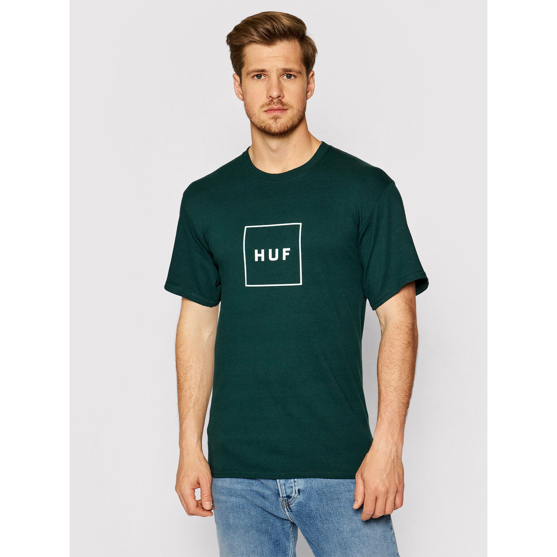 HUF Tricou Essentials Box Logo TS00507 Verde Regular Fit - Pled.ro