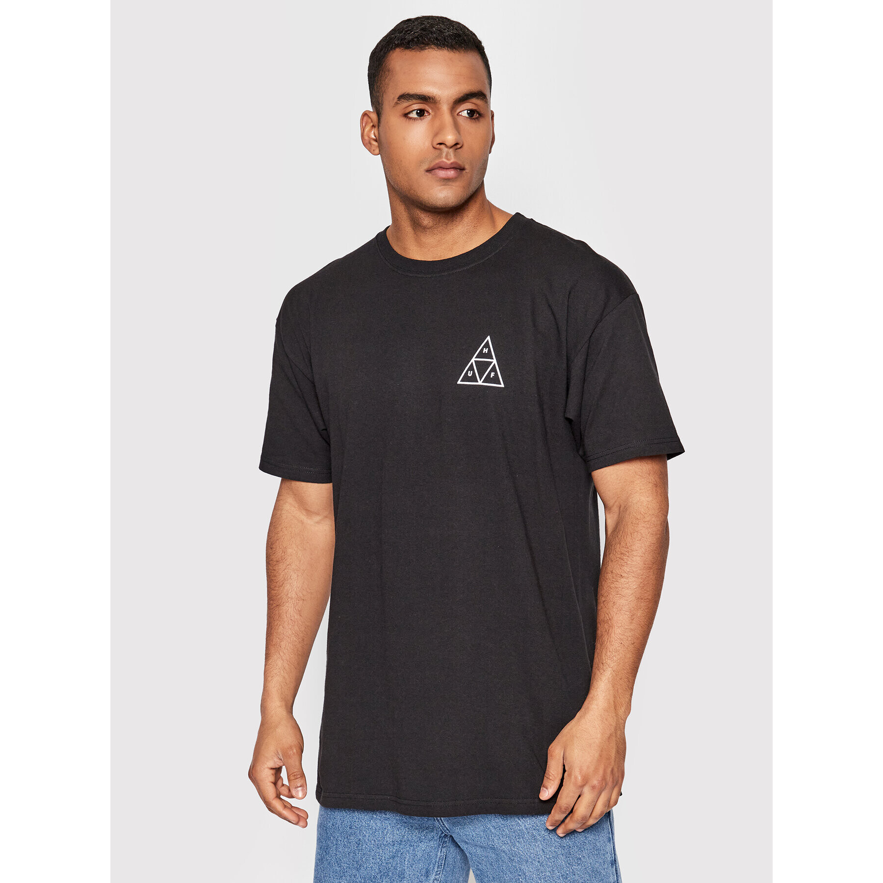 HUF Tricou Essentials Triple Triangle TS01751 Negru Regular Fit - Pled.ro