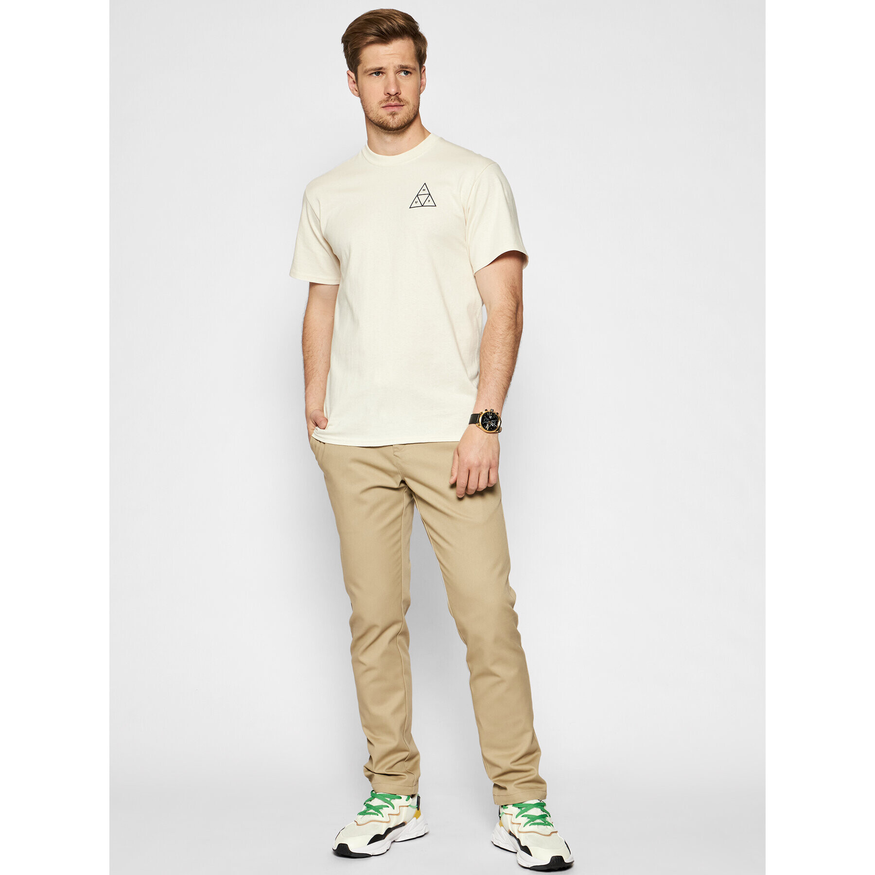 HUF Tricou Essentials TS00509 Bej Regular Fit - Pled.ro