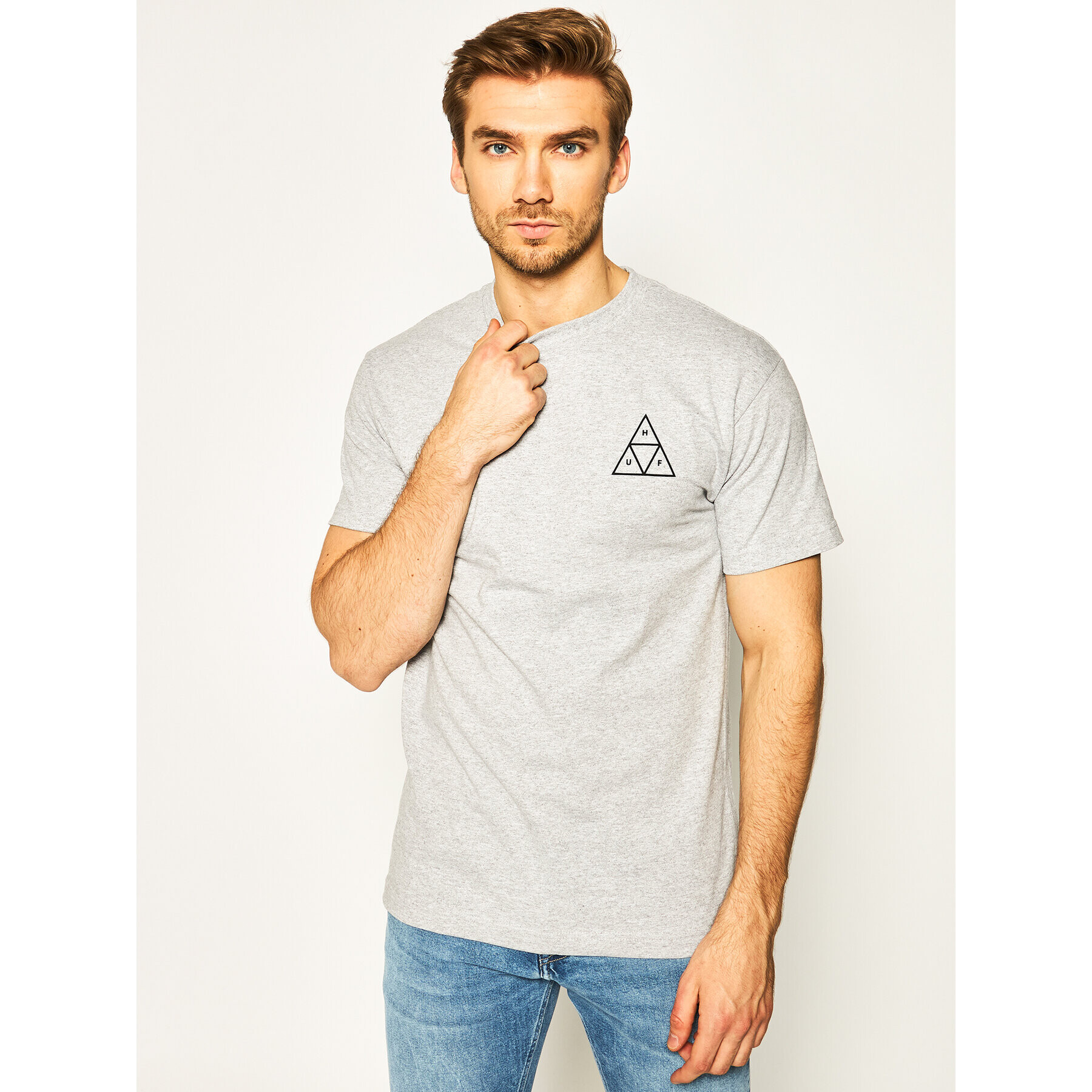 HUF Tricou Essentials Tt TS00509 Gri Regular Fit - Pled.ro