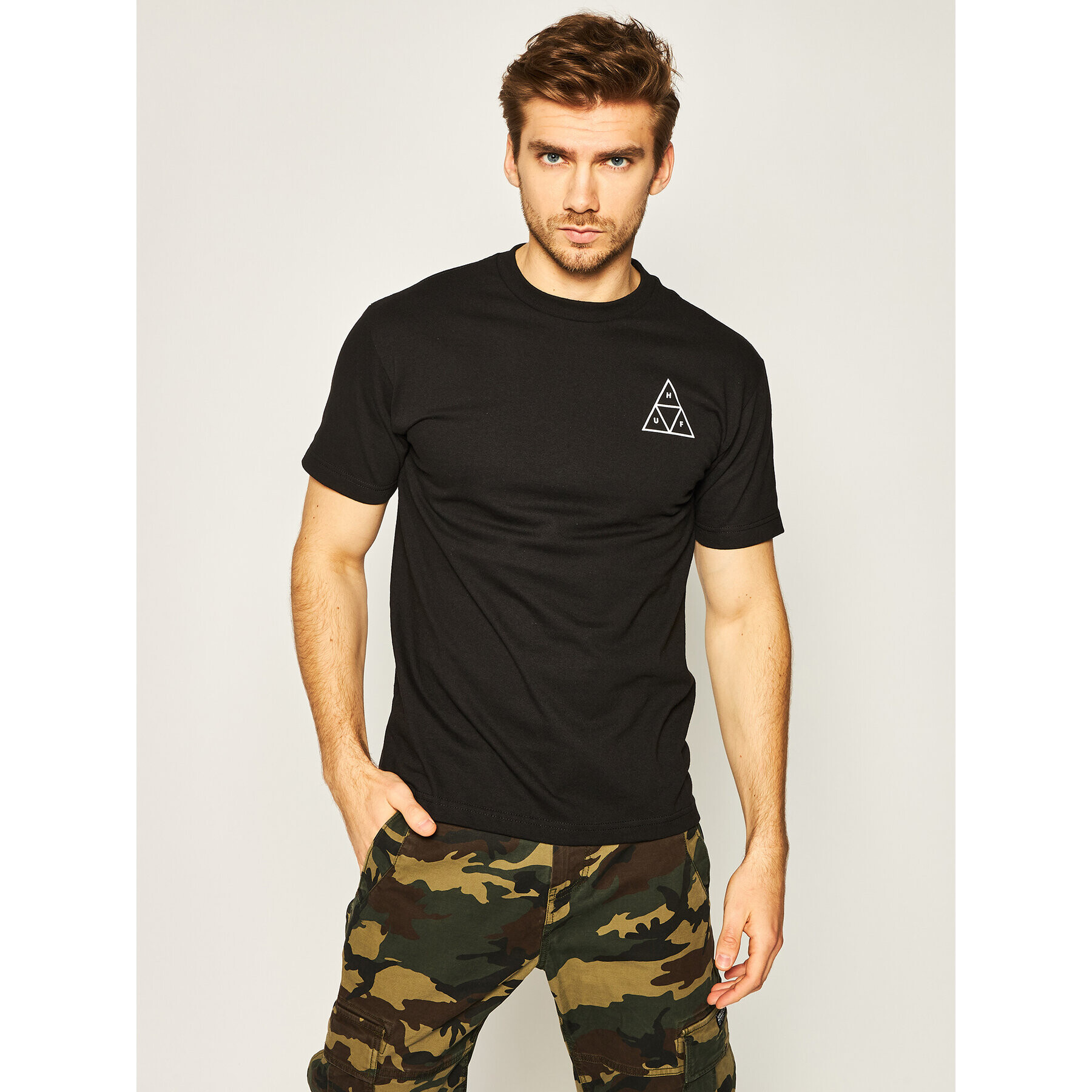 HUF Tricou Essentials Tt TS00509 Negru Regular Fit - Pled.ro