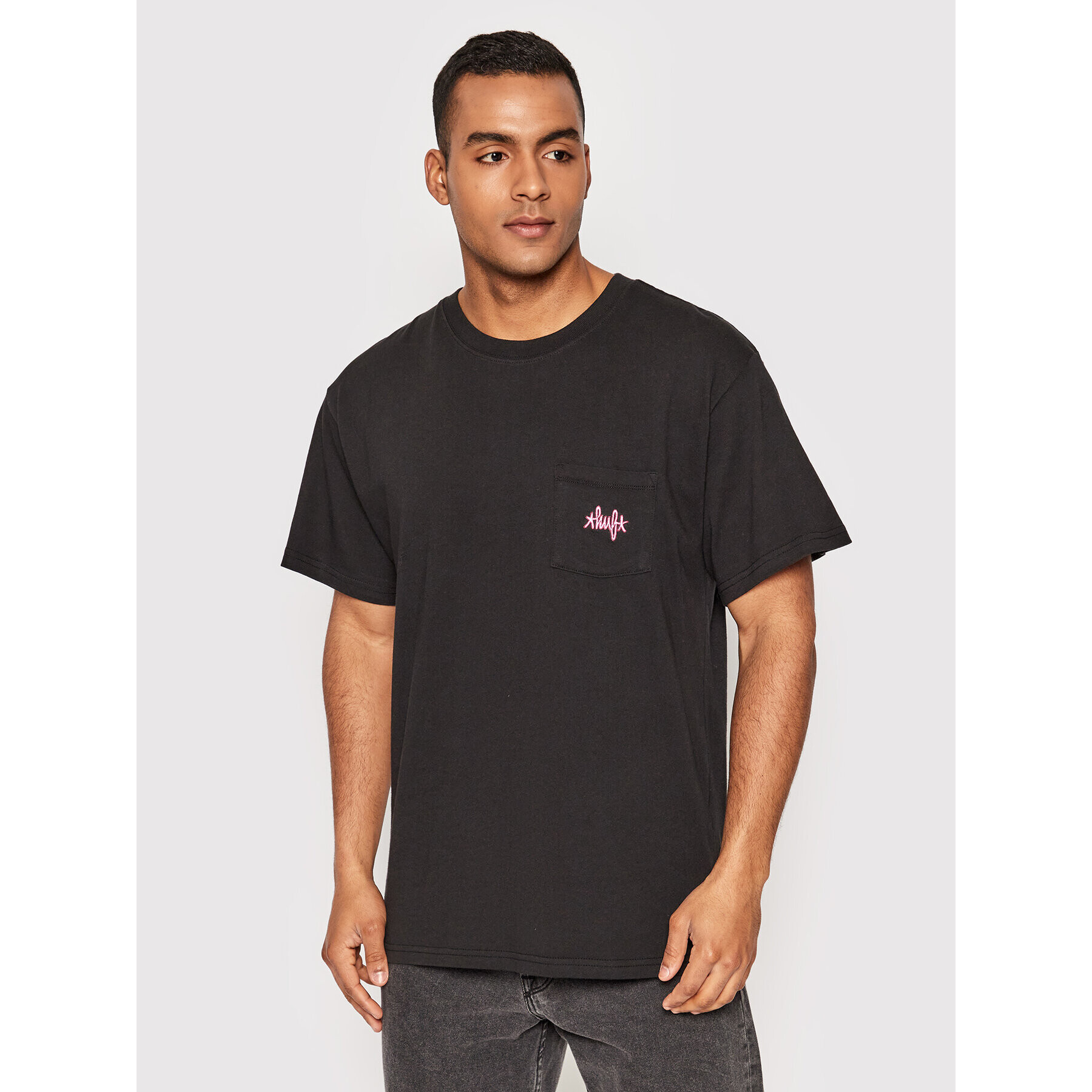 HUF Tricou HAZE Script Pocket TS01631 Negru Regular Fit - Pled.ro