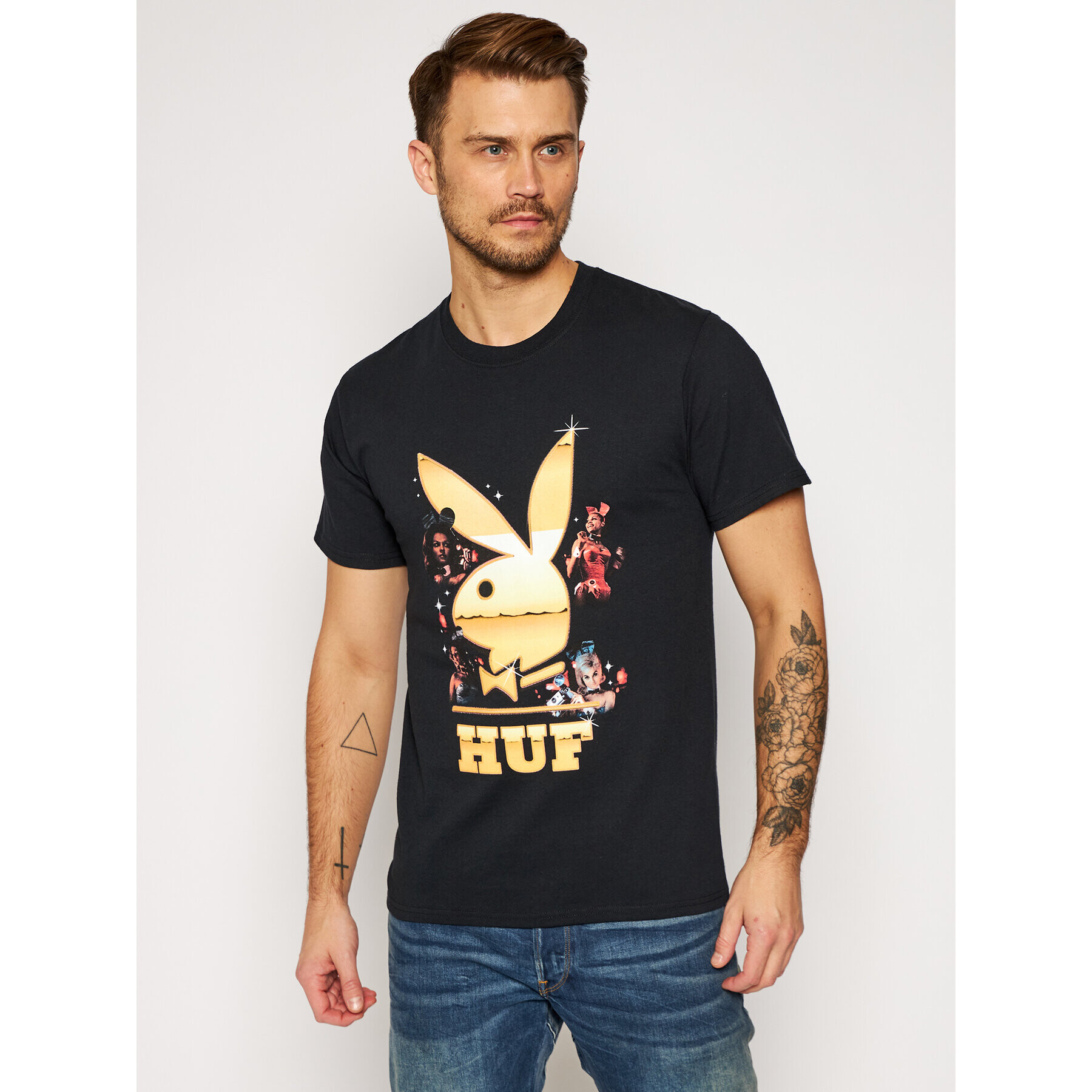 HUF Tricou PLAYBOY Club Tour TS01465 Negru Regular Fit - Pled.ro