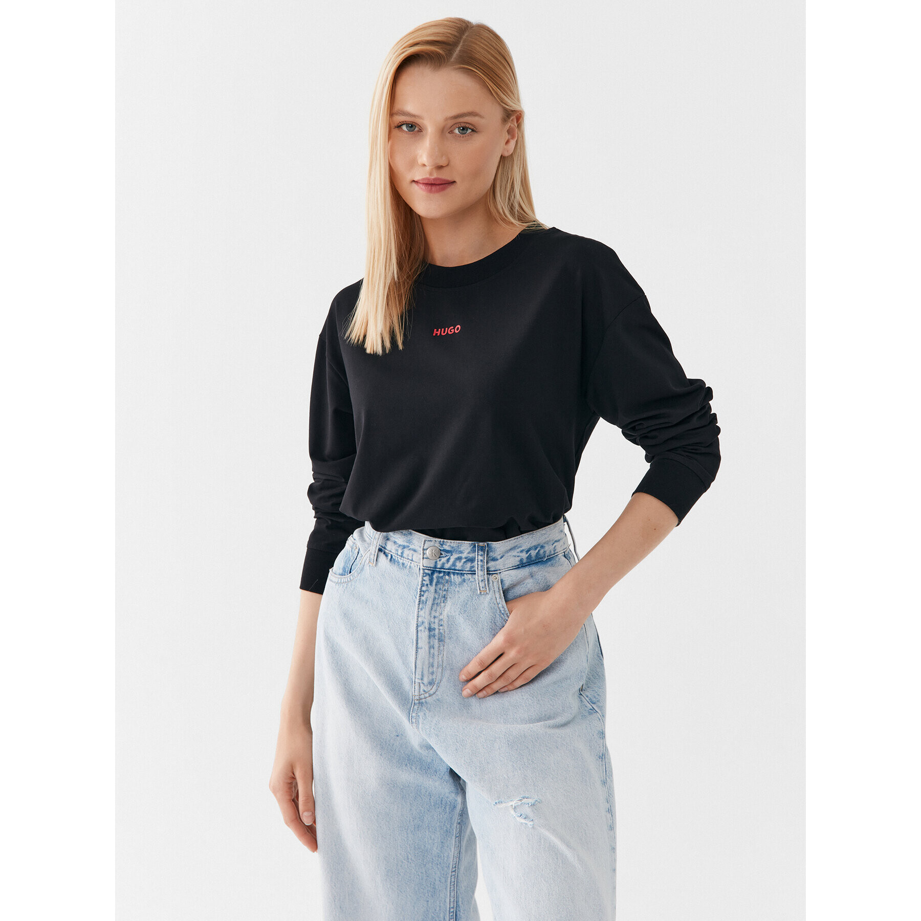 Hugo Bluză 50490577 Negru Relaxed Fit - Pled.ro