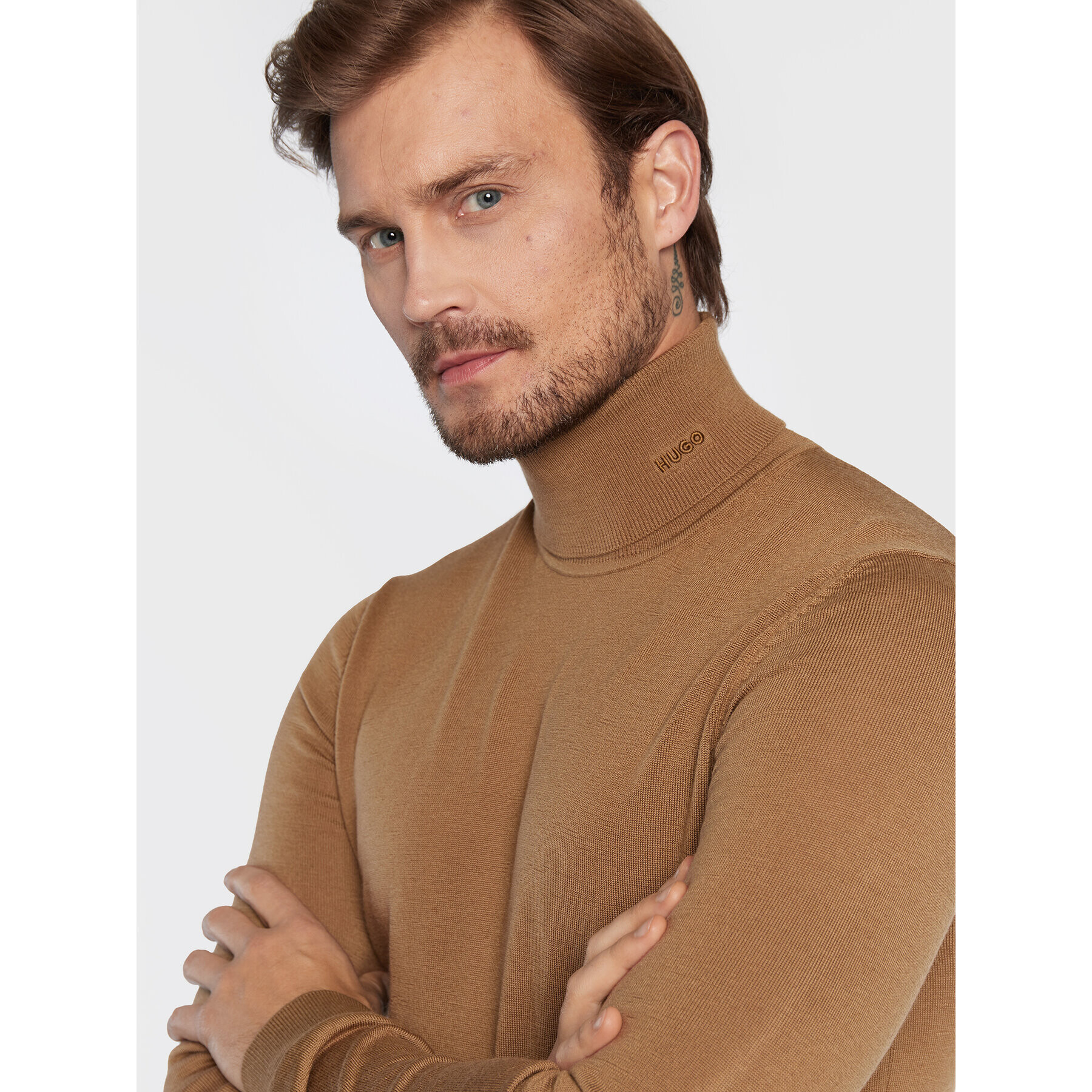 Hugo Bluză cu gât San Thomas-M 50474174 Bej Slim Fit - Pled.ro