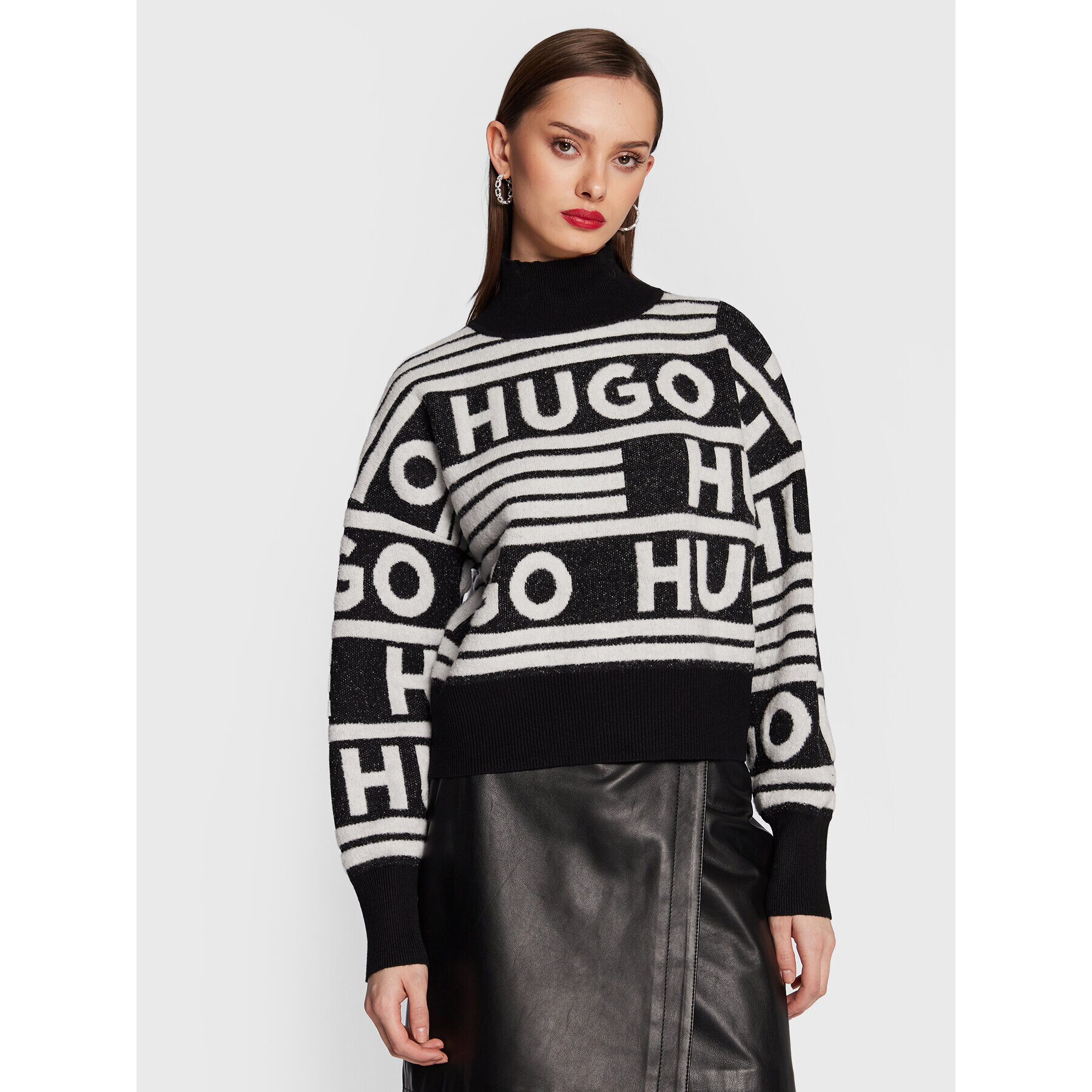 Hugo Bluză cu gât Sismina 50477117 Negru Oversize - Pled.ro