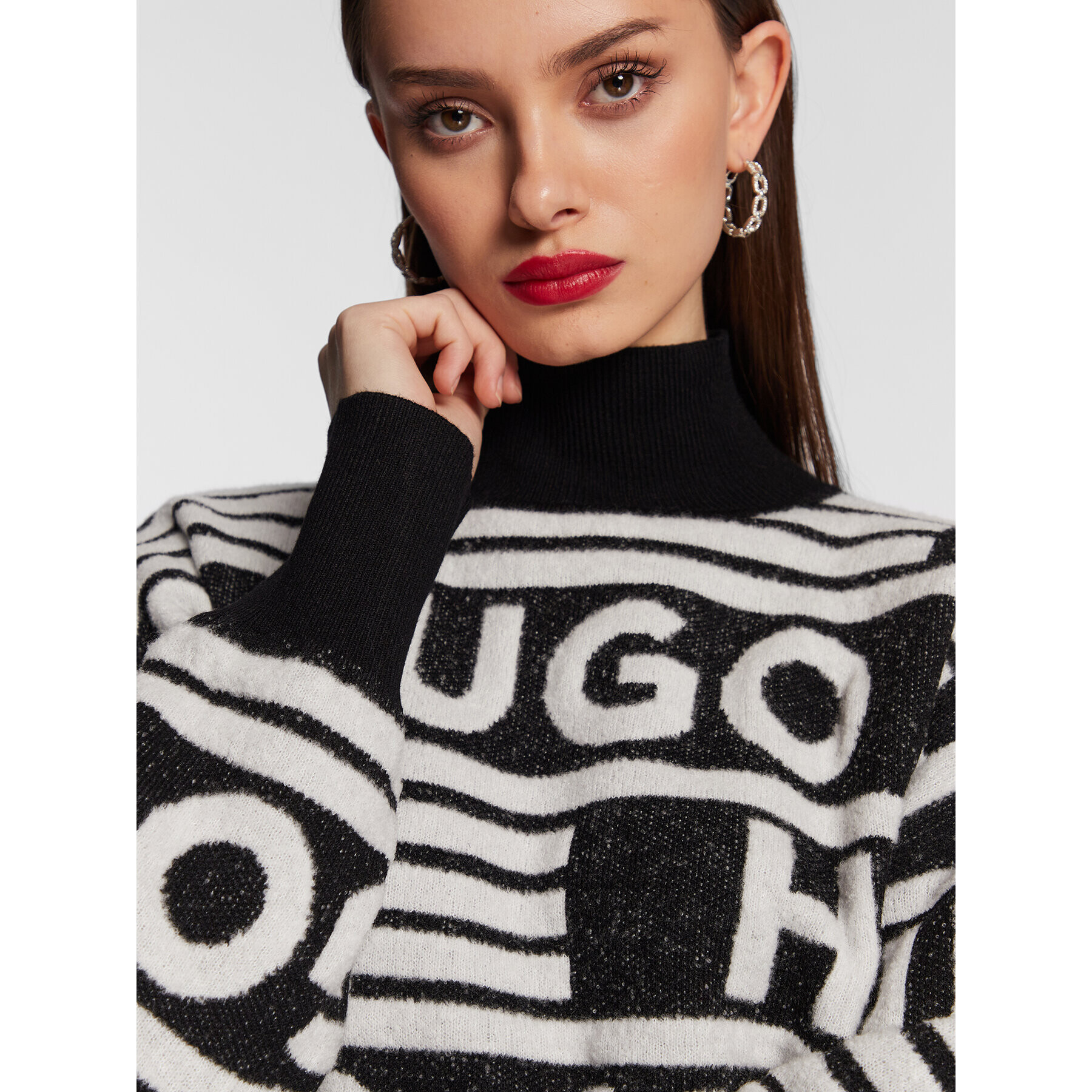 Hugo Bluză cu gât Sismina 50477117 Negru Oversize - Pled.ro