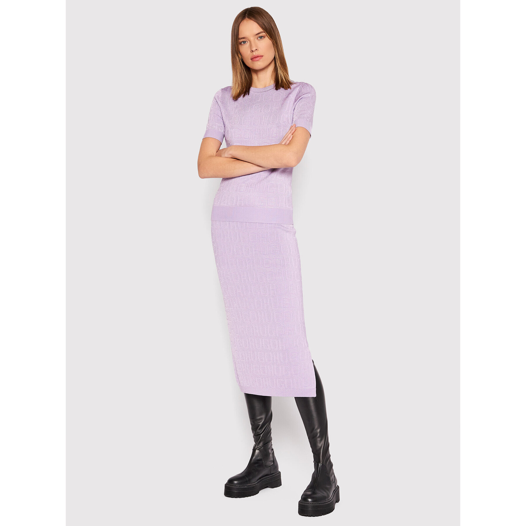 Hugo Fustă midi Samena 50455441 Violet Slim Fit - Pled.ro