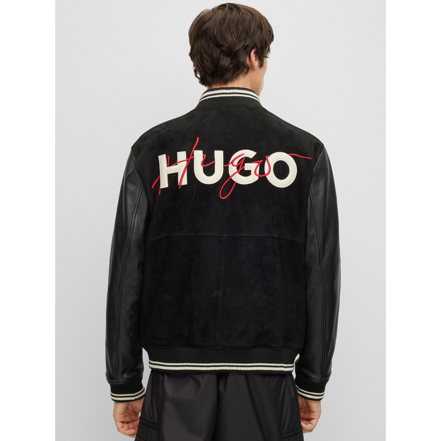 Hugo Geacă de piele Laars 50493382 Negru Regular Fit - Pled.ro