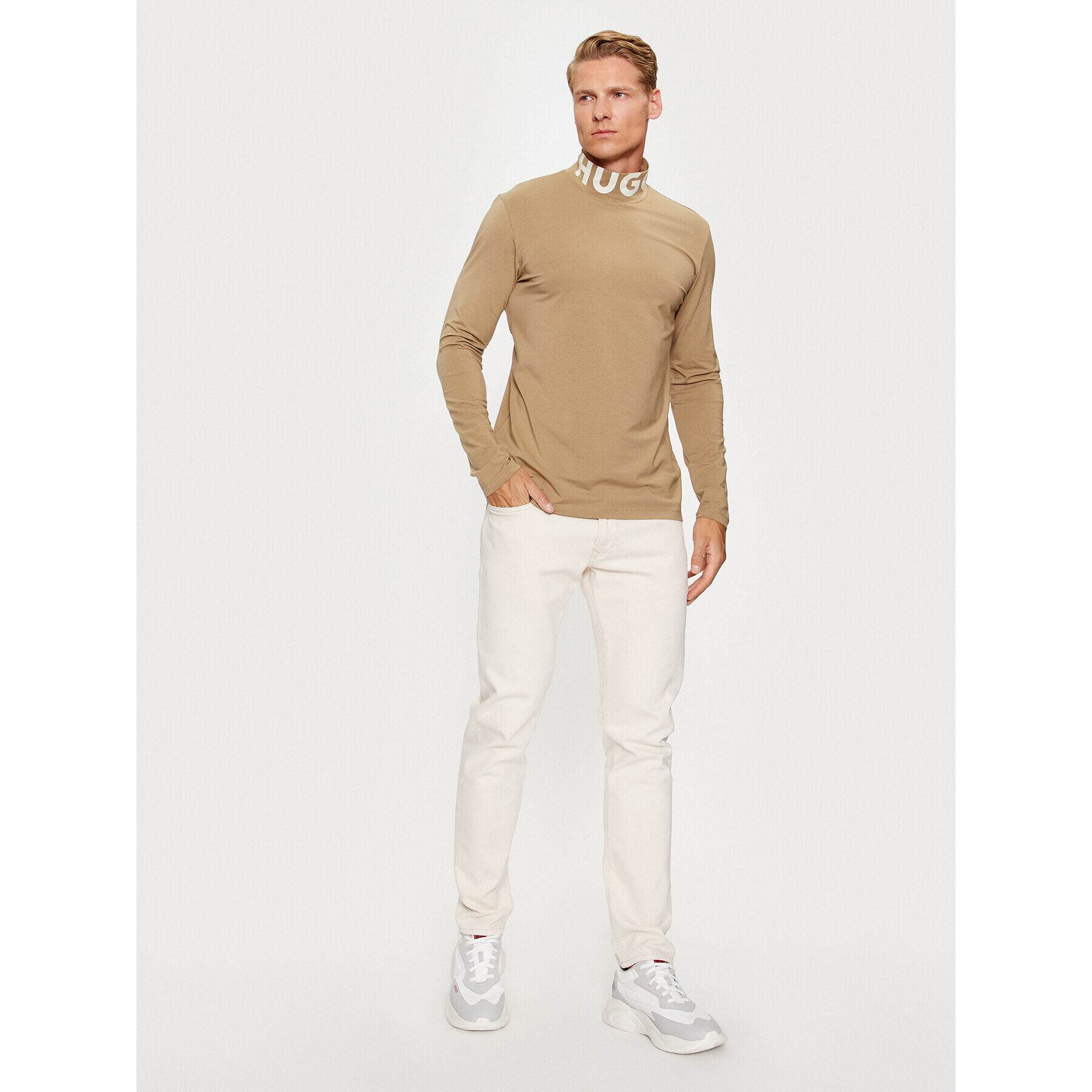 Hugo Longsleeve Dardini233 50494128 Bej Slim Fit - Pled.ro