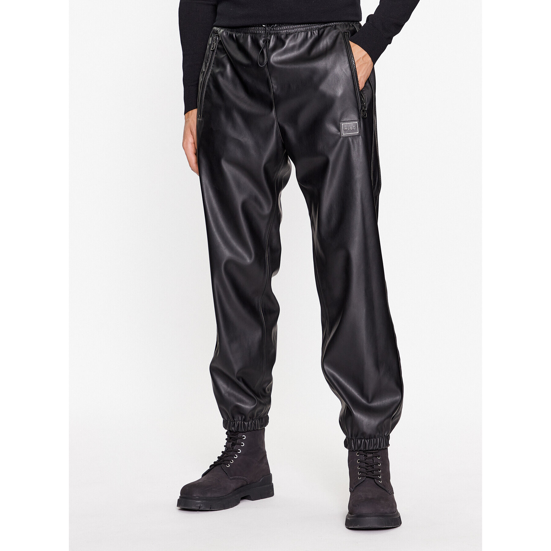 Hugo Pantaloni din imitație de piele Gabe233 50500931 Negru Regular Fit - Pled.ro