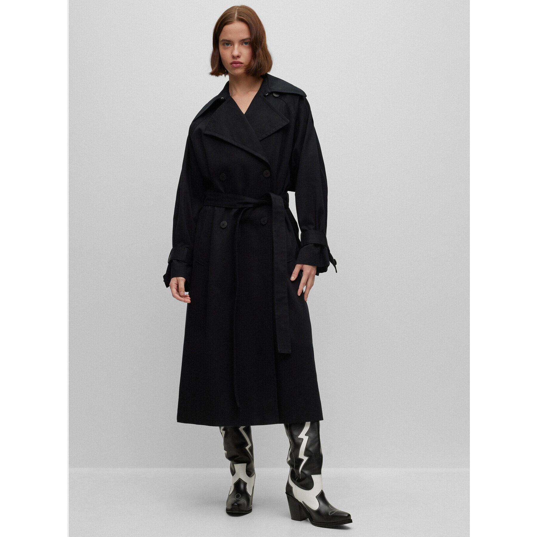 Hugo Trench Mannika 50493526 Negru Relaxed Fit - Pled.ro