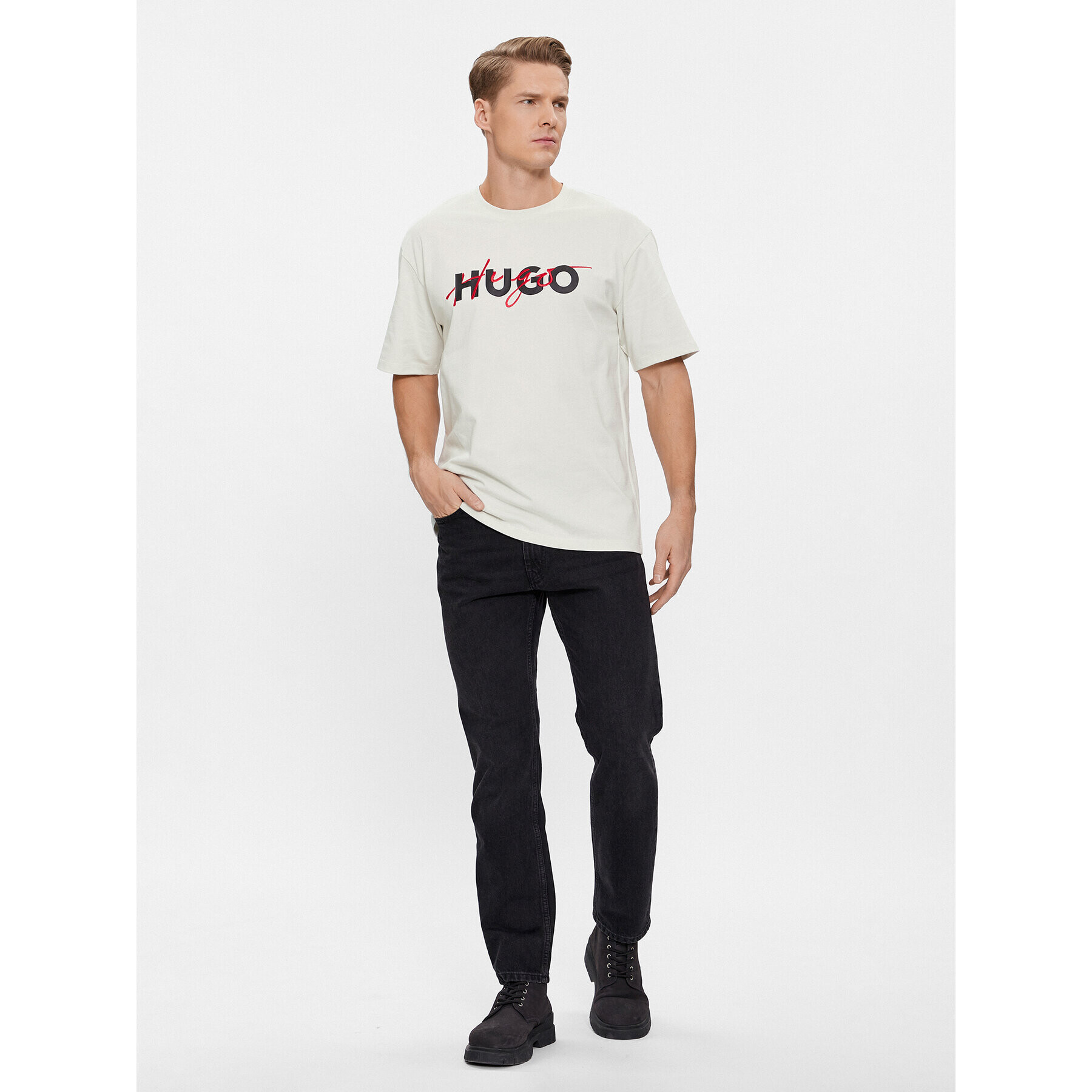 Hugo Tricou Dakaishi 50494565 Bej Relaxed Fit - Pled.ro