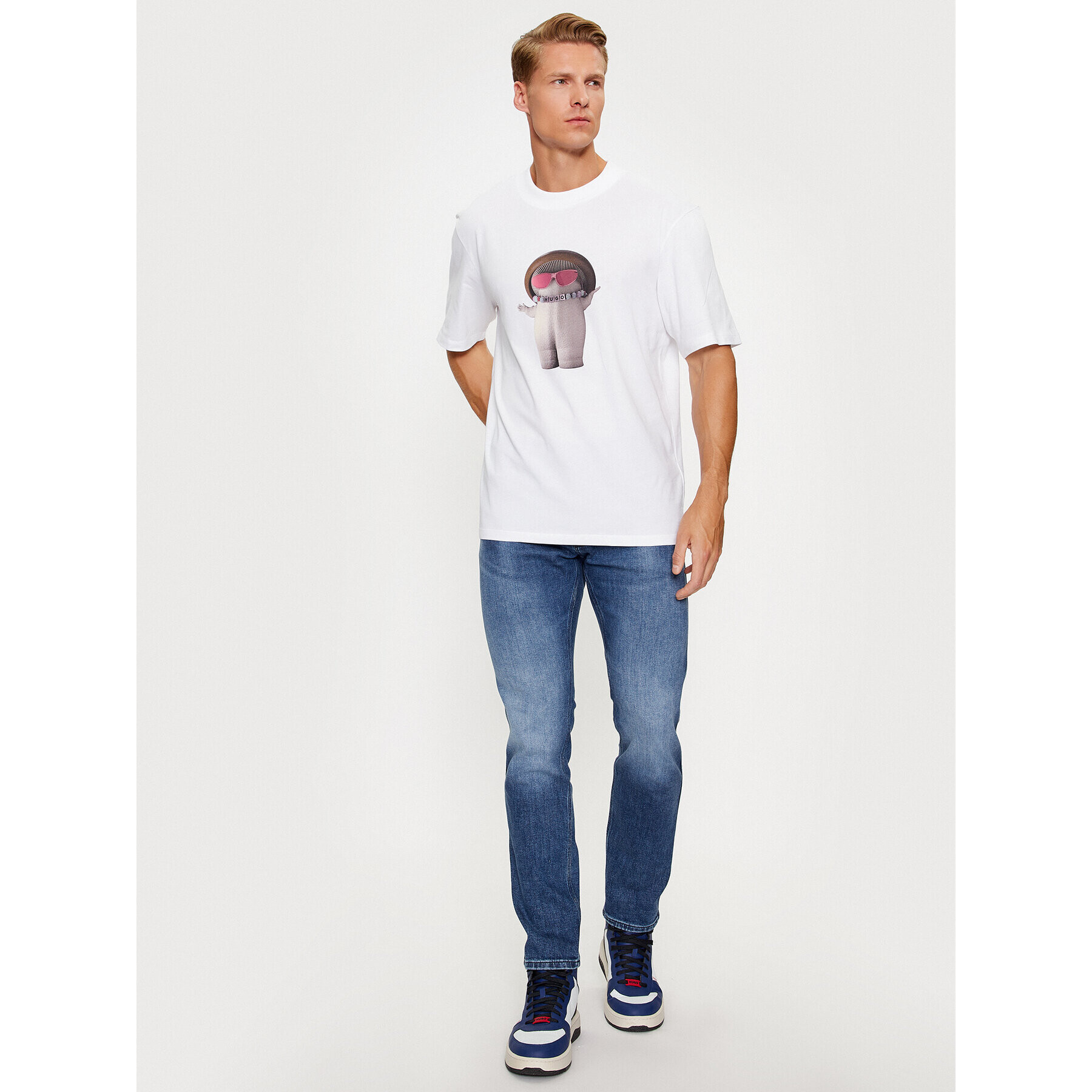 Hugo Tricou Dampignon 50495167 Alb Relaxed Fit - Pled.ro