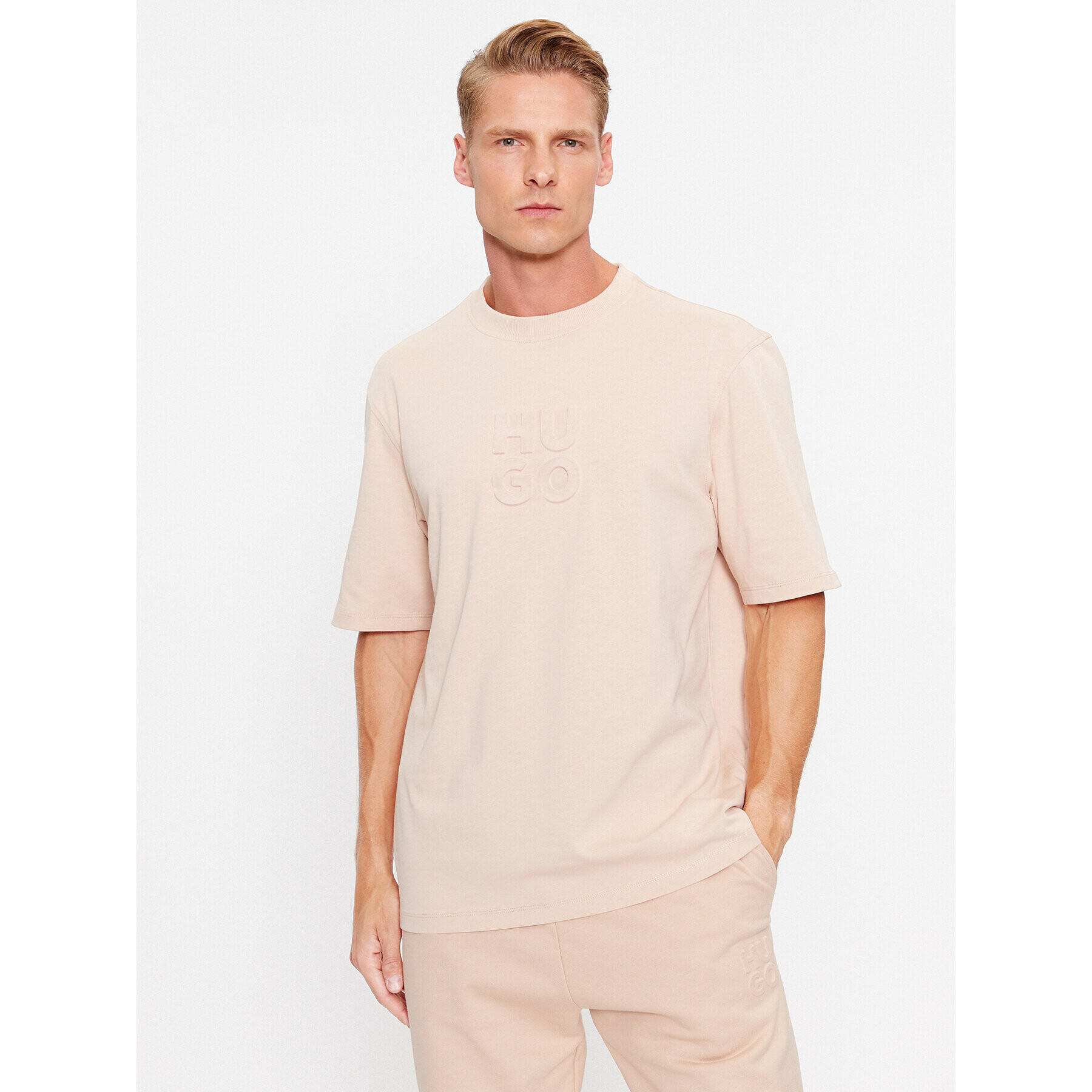 Hugo Tricou Dleek 50496637 Bej Relaxed Fit - Pled.ro