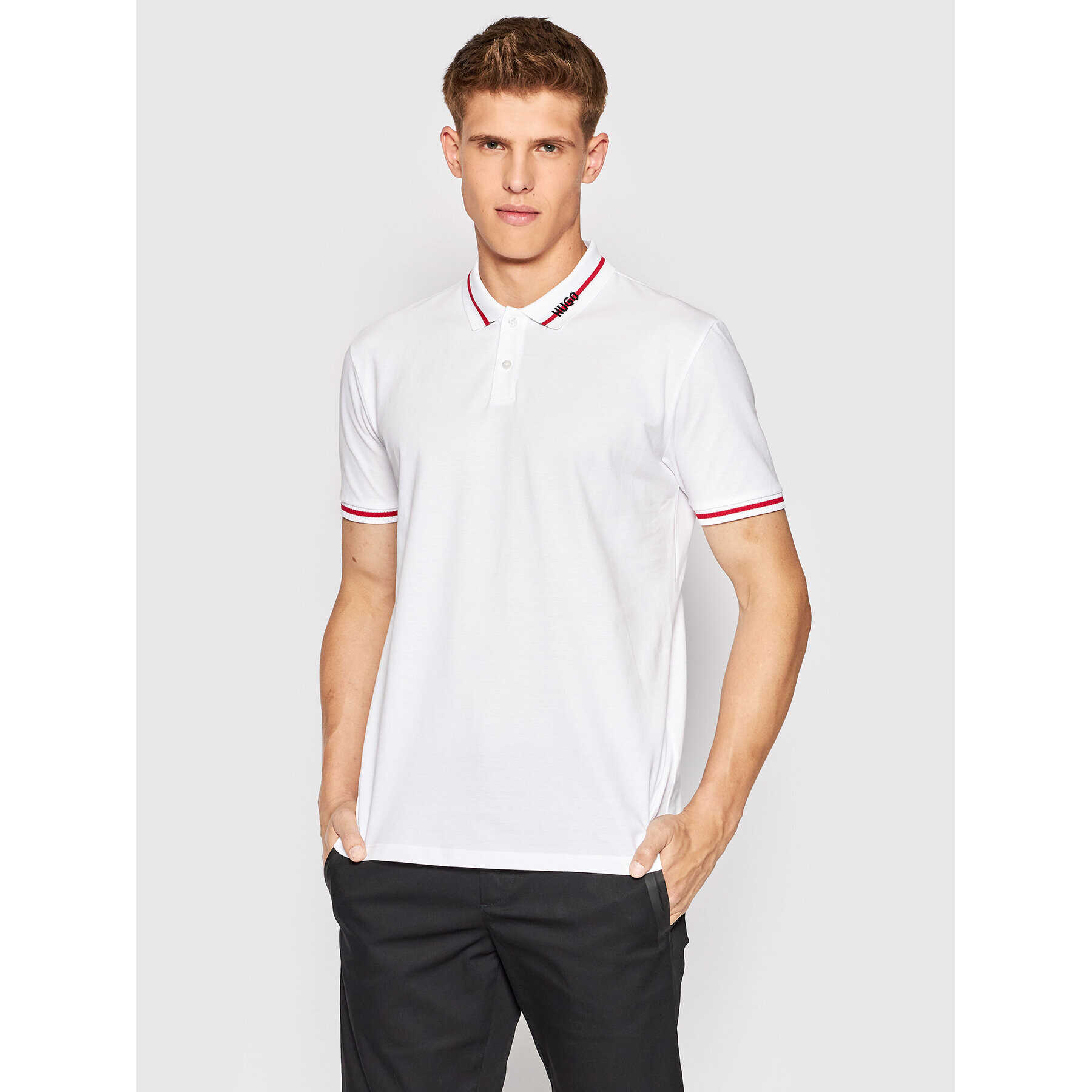 Hugo Tricou polo Dostner 50471665 Alb Regular Fit - Pled.ro