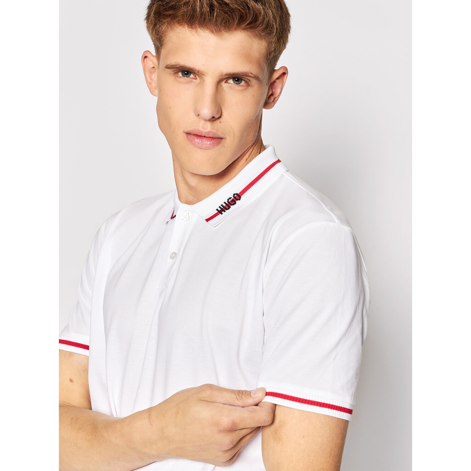 Hugo Tricou polo Dostner 50471665 Alb Regular Fit - Pled.ro