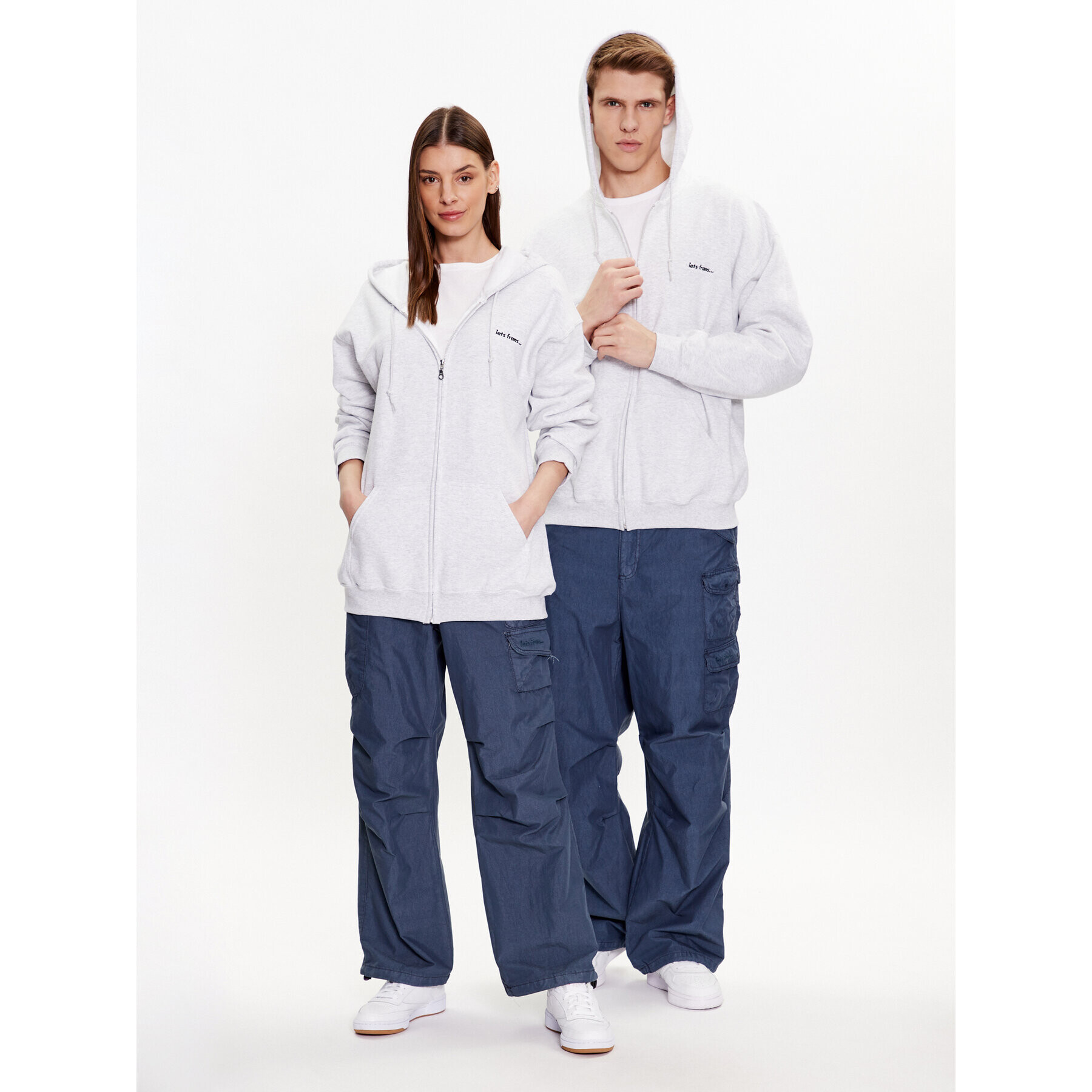 iets frans… Pantaloni din material IF NAVY POPLIN 75502948 Bleumarin Baggy Fit - Pled.ro