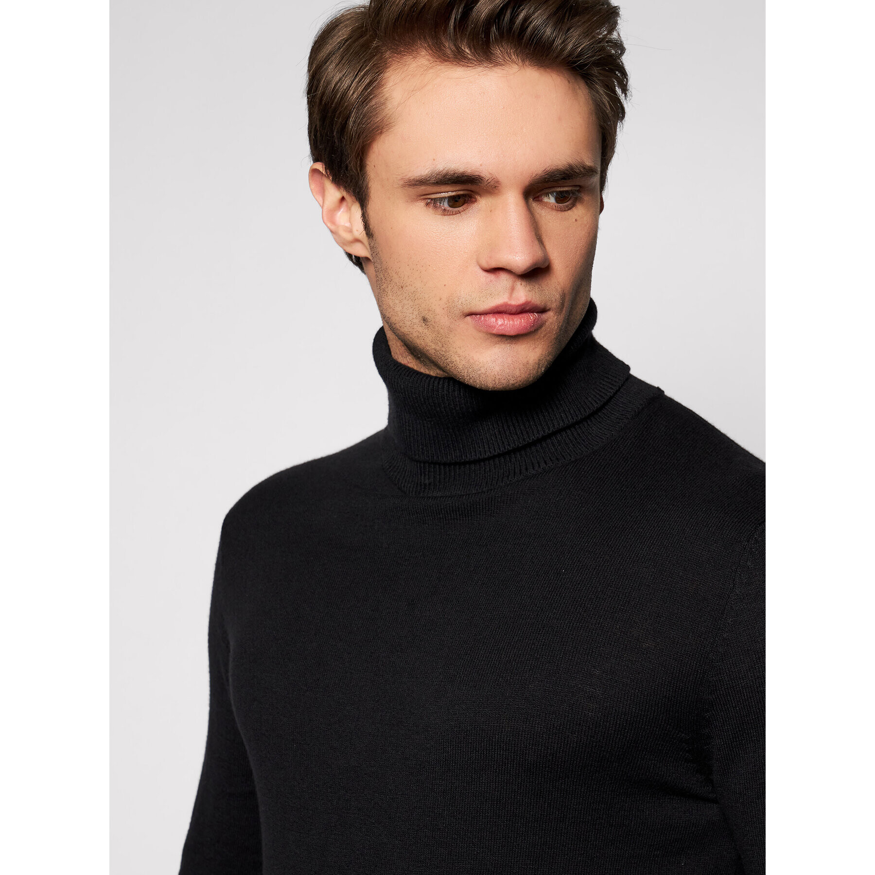 Jack&Jones Bluză cu gât Emil Knit Roll Neck 12157417 Negru Regular Fit - Pled.ro