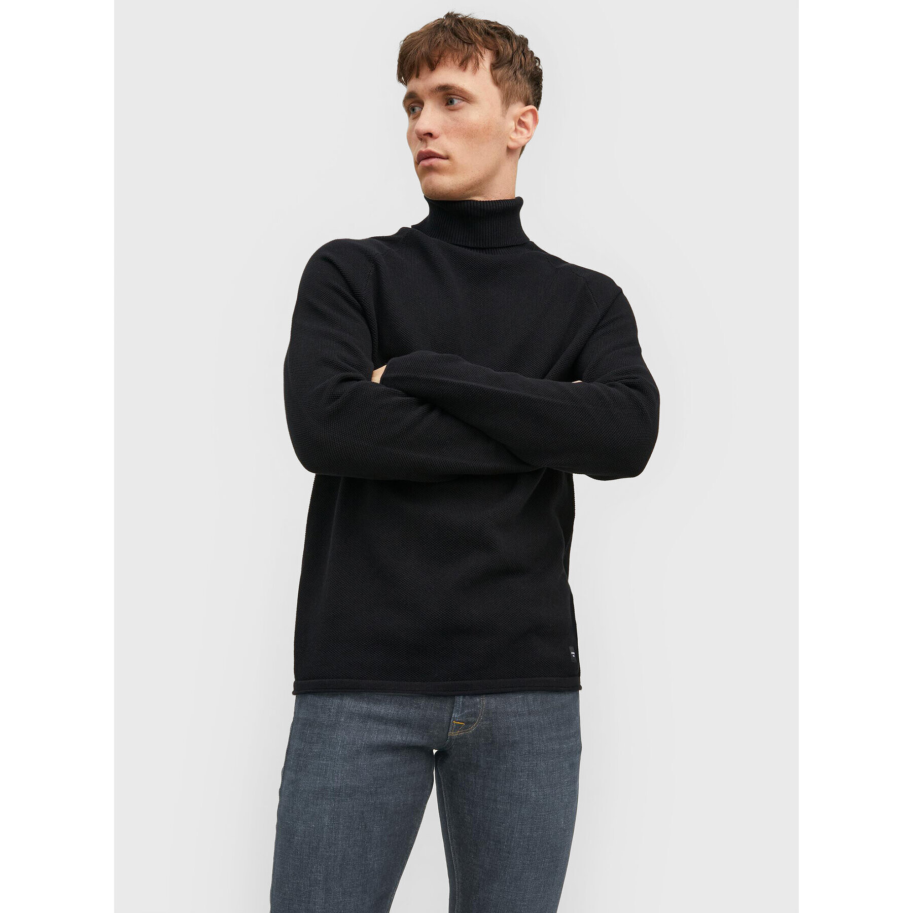 Jack&Jones Bluză cu gât Hill 12210931 Negru Regular Fit - Pled.ro